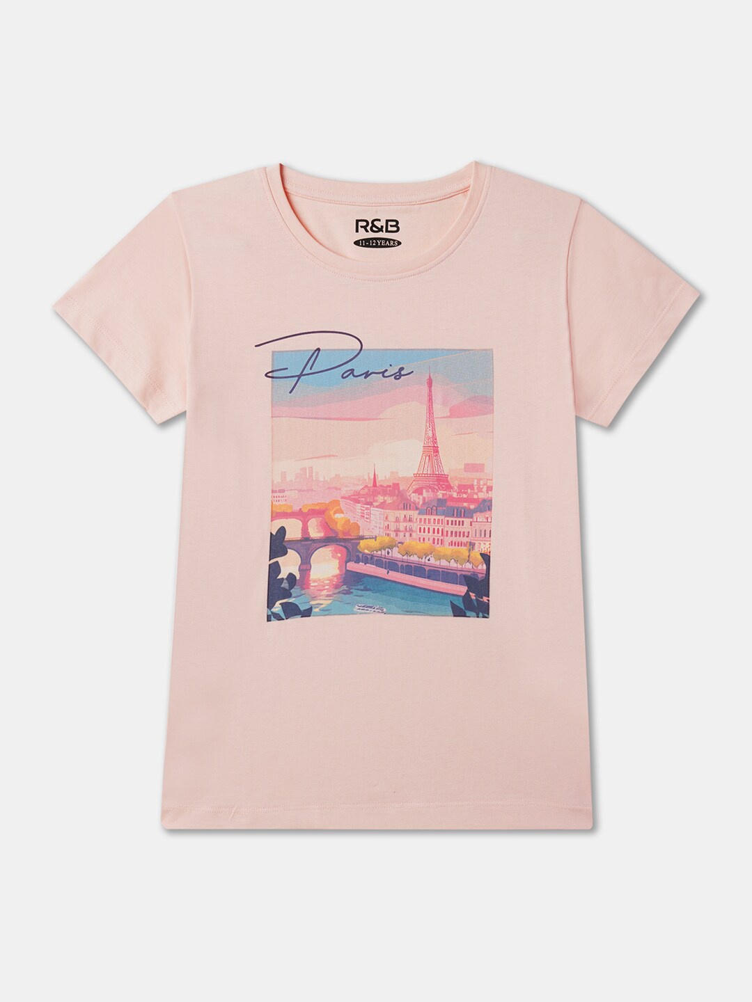 

R&B Girls Graphic Printed Round Neck Regular Sleeves Cotton T-shirt, Pink
