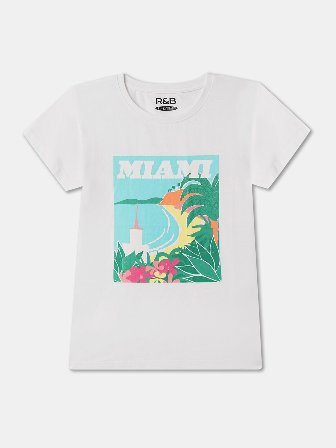 

R&B Girls Graphic Printed Cotton T-shirt, White