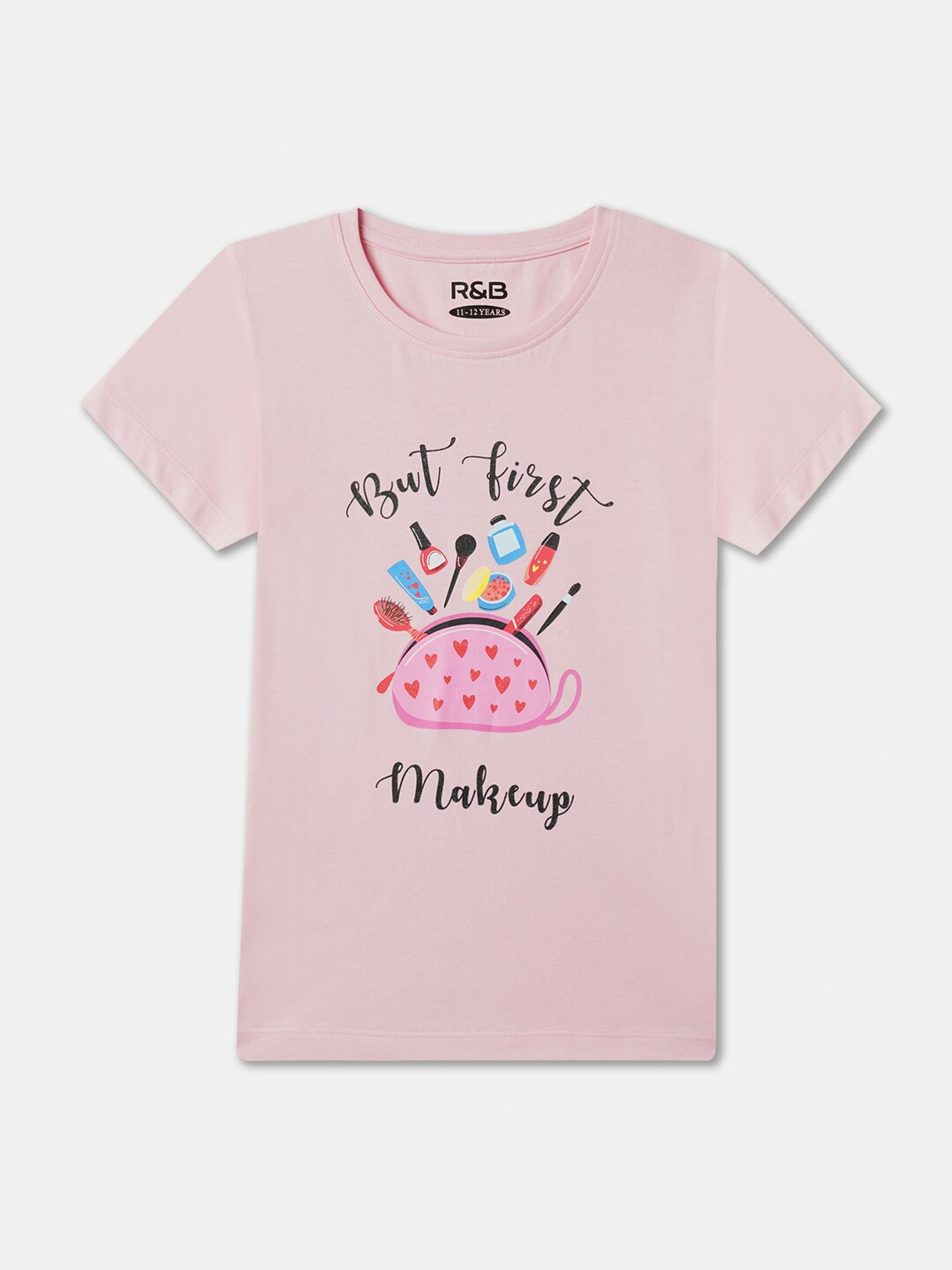 

R&B Girls Graphic Printed Cotton T-shirt, Pink