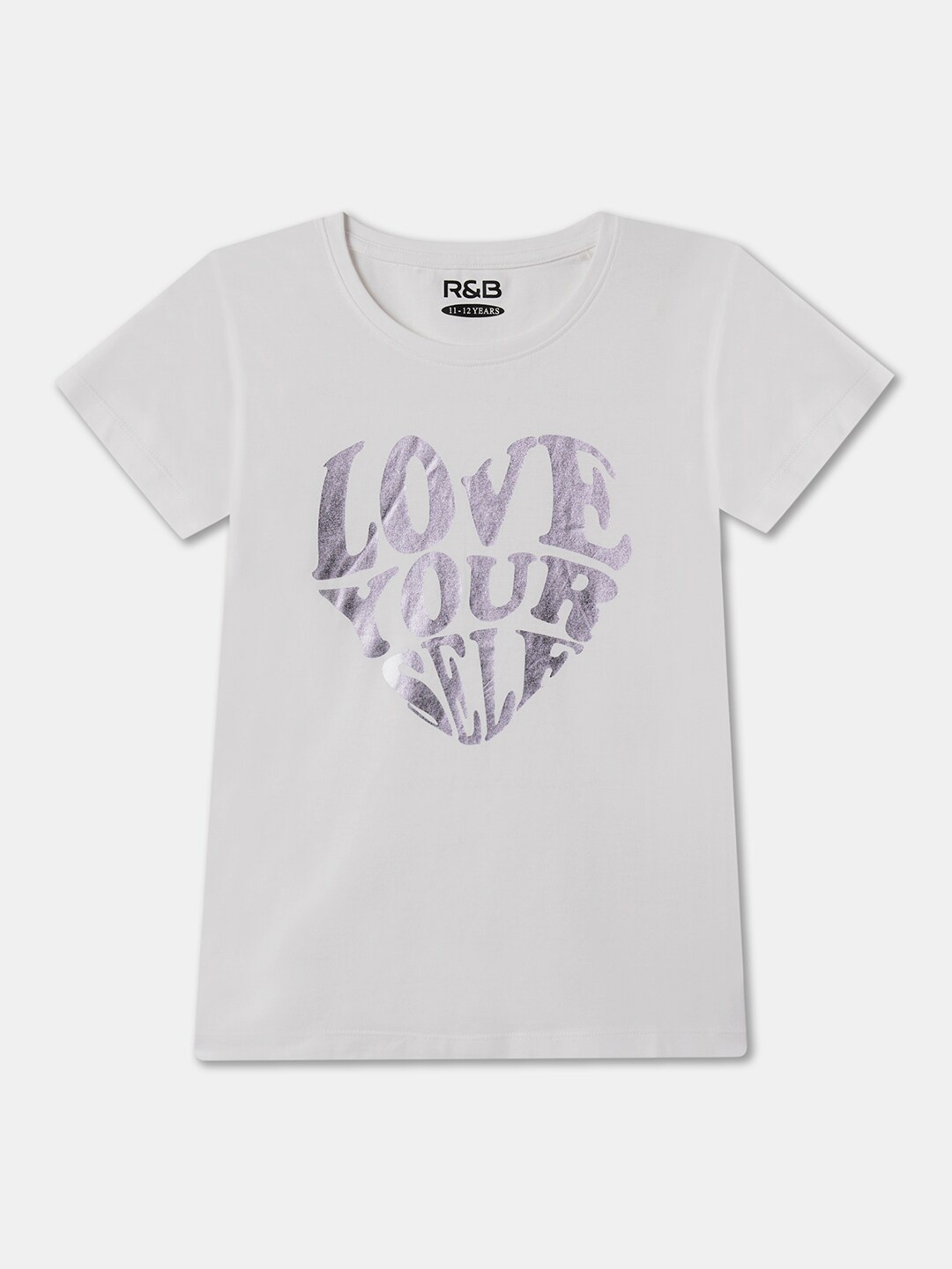

R&B Girls Typography Printed Round Neck Regular Sleeves Cotton T-shirt, White