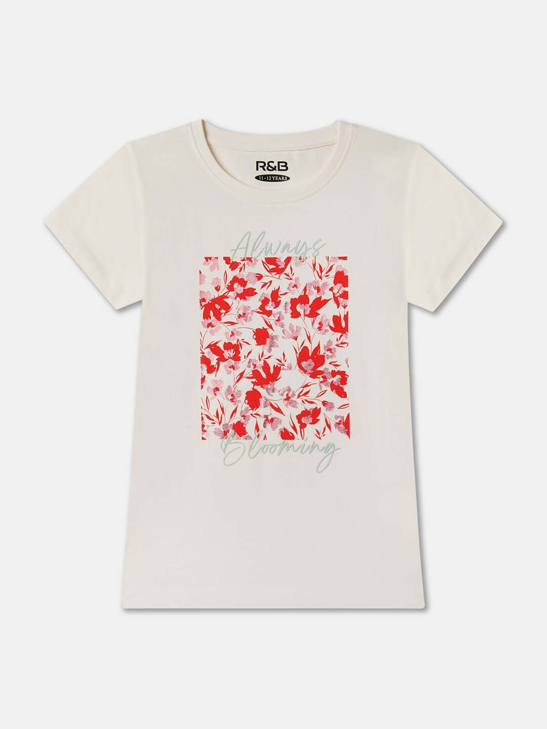 

R&B Girls Graphic Printed Cotton T-shirt, White