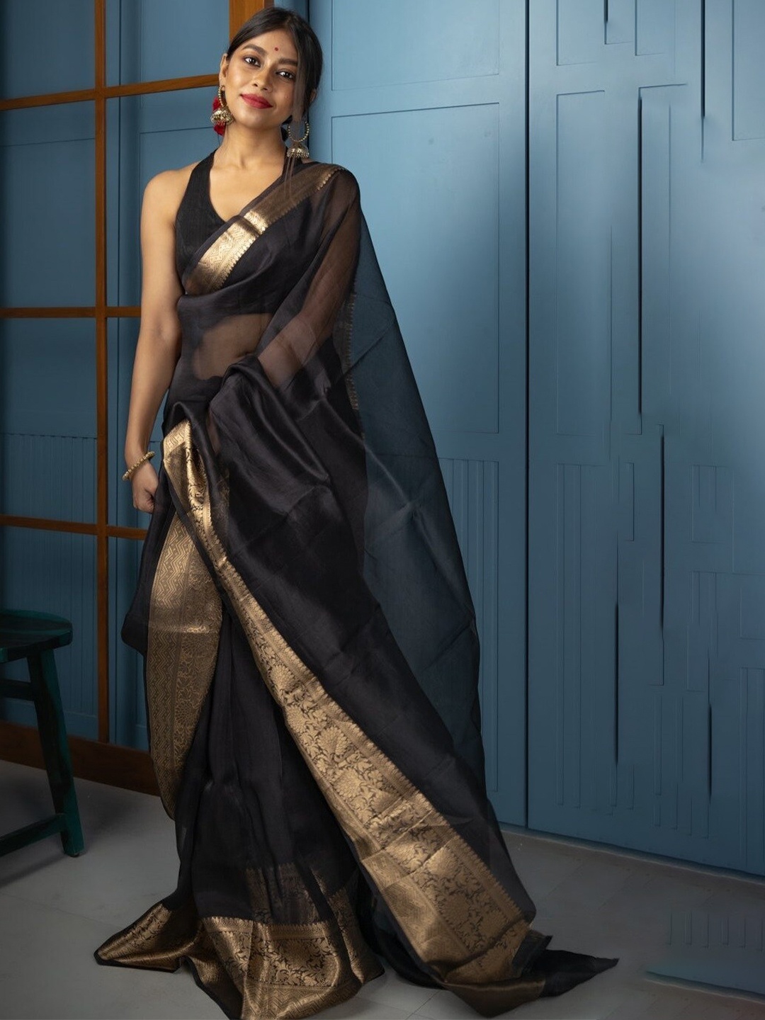 

GLORYANCE Zari Organza Banarasi Saree, Black