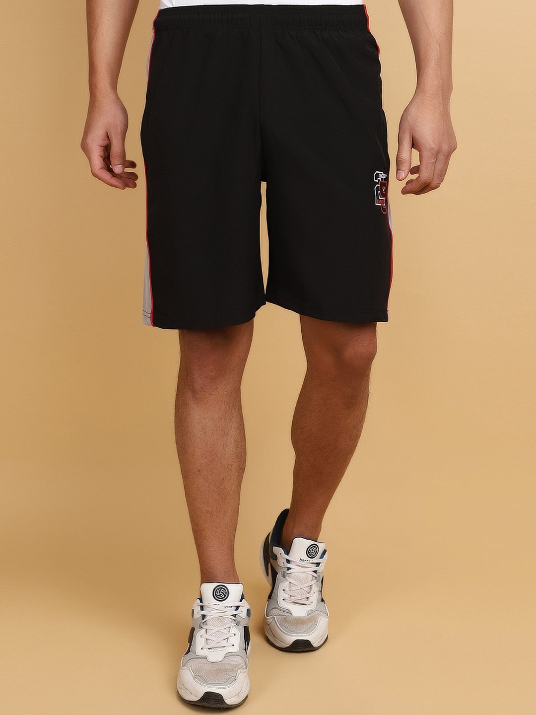 V-Mart Men Mid-Rise Colourblocked Shorts, Black