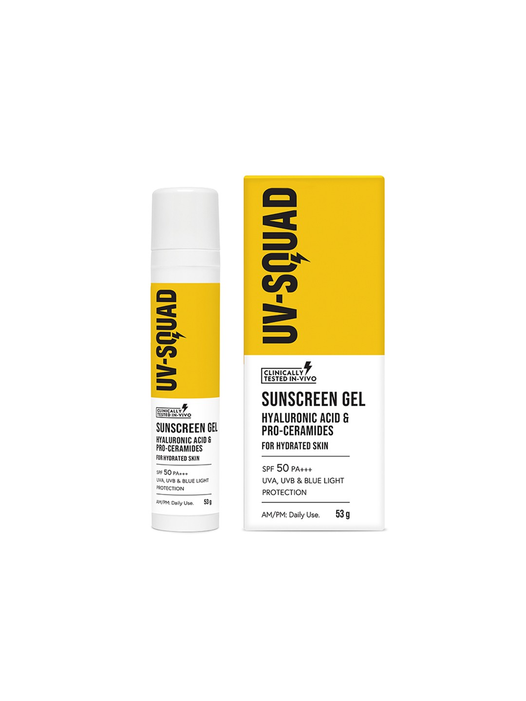

UV Squad Sunscreen Gel with Hyaluronic Acid & Pro-Ceramides SPF 50 PA +++ - 53 g, White