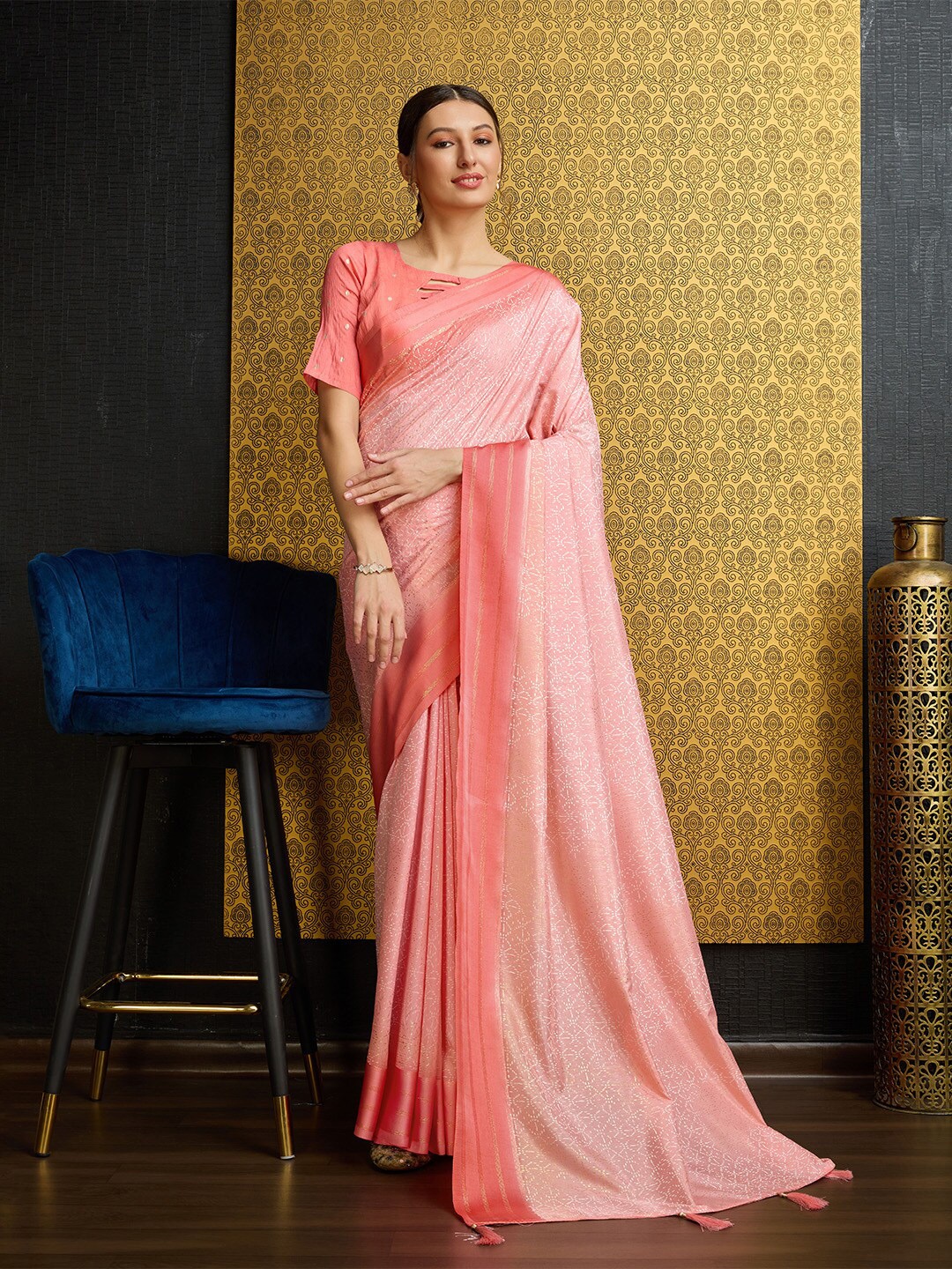 

Ishin Striped Saree, Peach