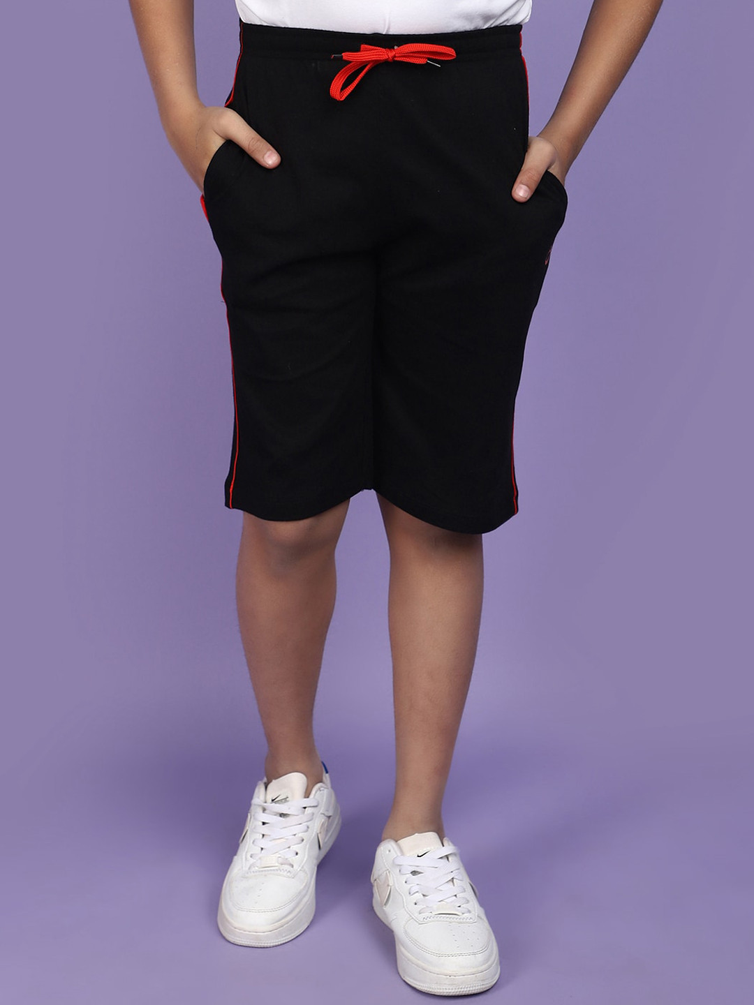 

V-Mart Boys Mid-Rise Cotton Shorts, Black