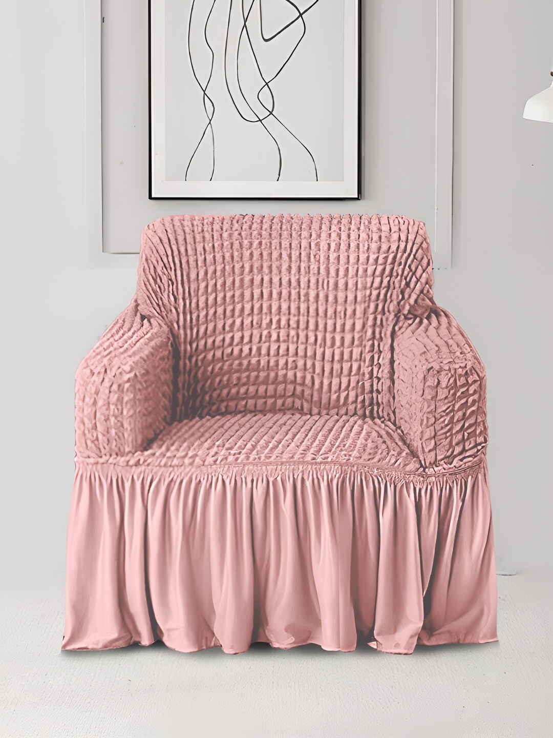 

Cortina Pink Elastic Stretchable Sofa Cover With Arms