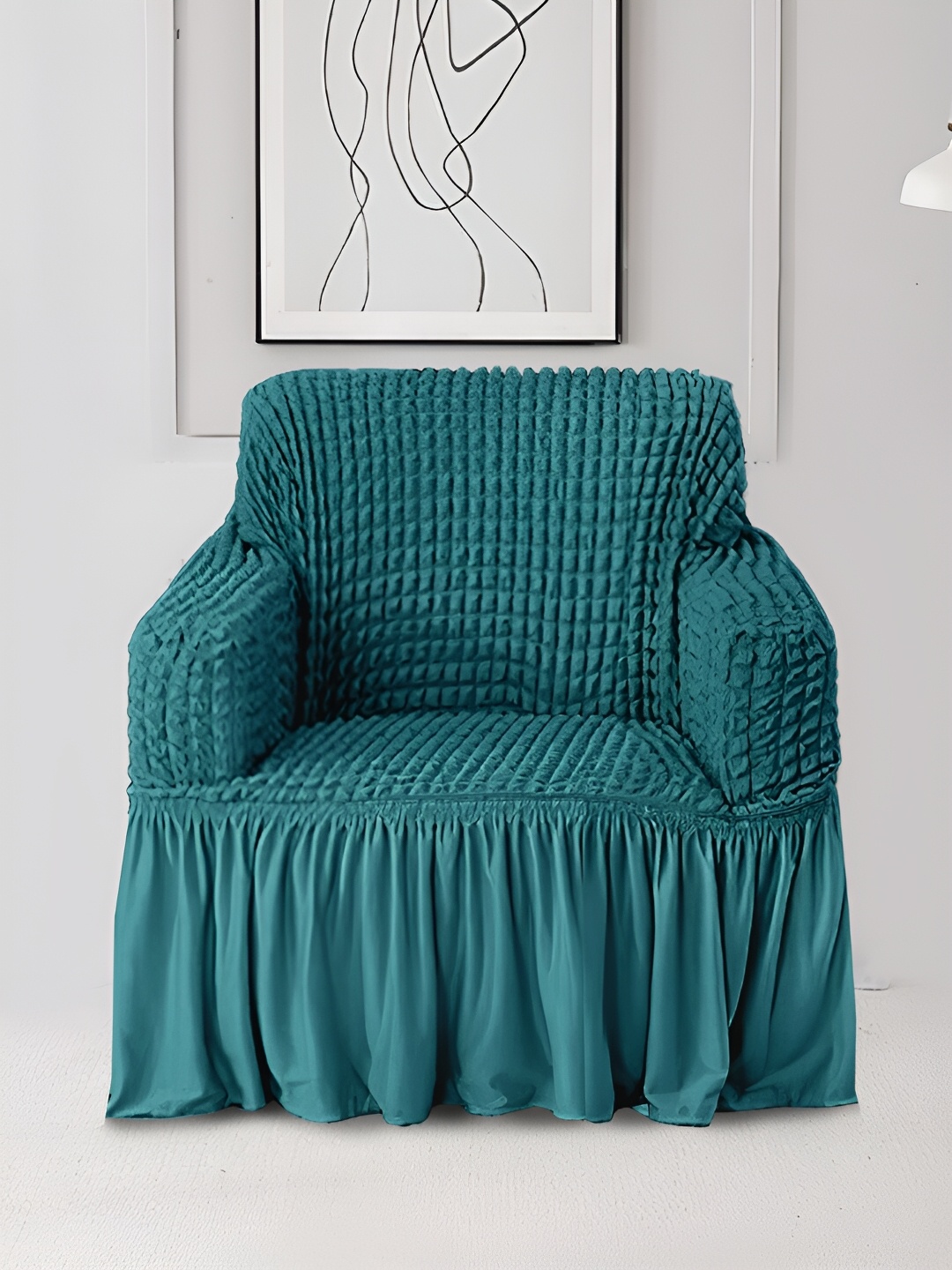 

Cortina Teal Elastic Stretchable Sofa Cover With Arms
