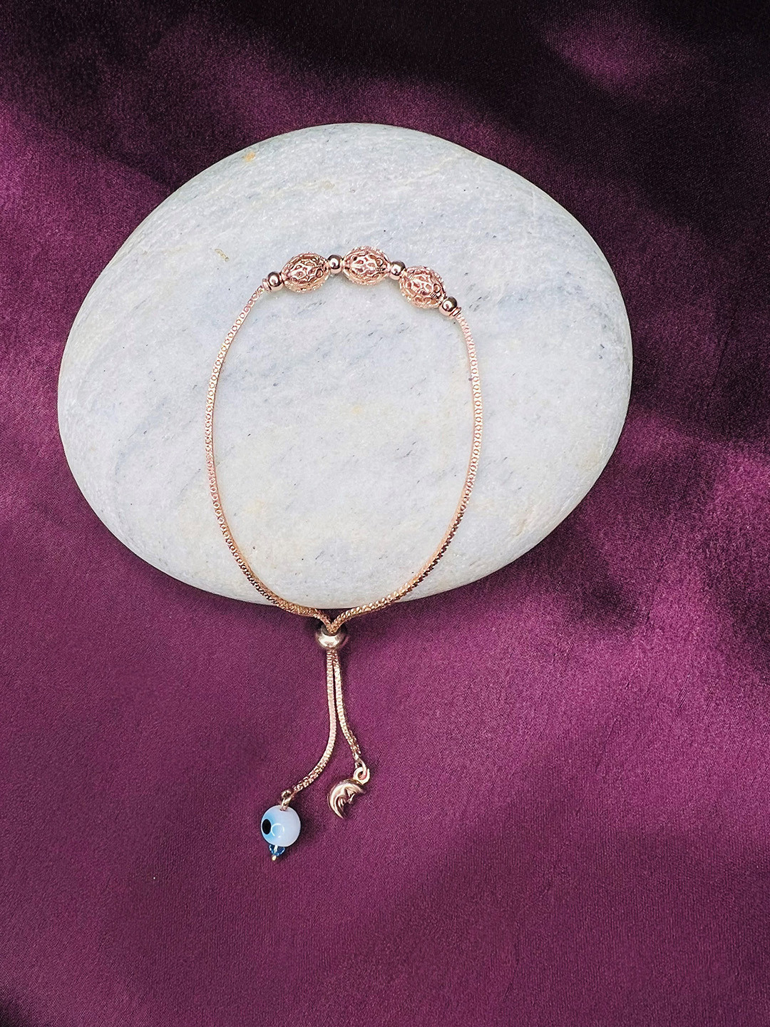 

Arte Jewels 925 Sterling Silver Evil Eye Nazariya Rose Gold-Plated Adujstable Bracelet