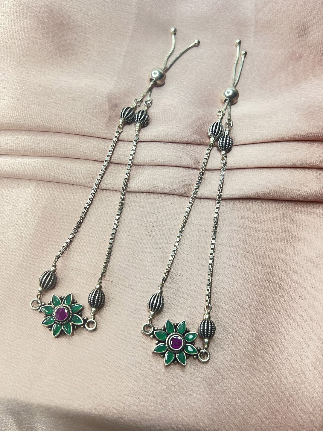 

Arte Jewels Set Of 2 92.5 Silver Artificial Stones and Beads Anklet
