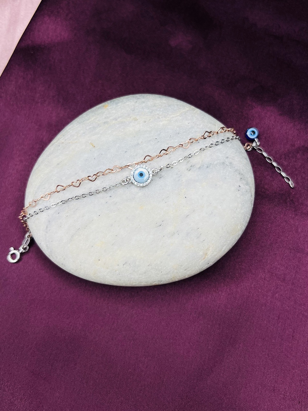 

Arte Jewels 925 Sterling Silver Dual Chain Evil Eye Studded Bracelet