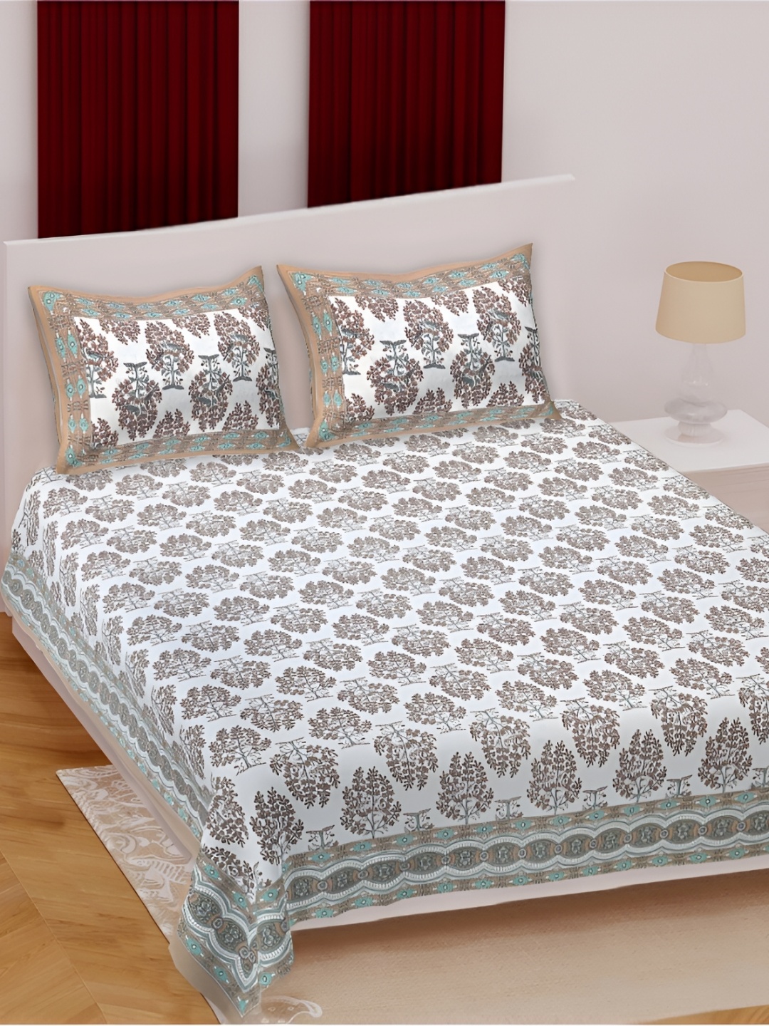 

INDHOME LIFE Brown & White Floral 180 TC Cotton Queen Bedsheet With 2 Pillow Covers
