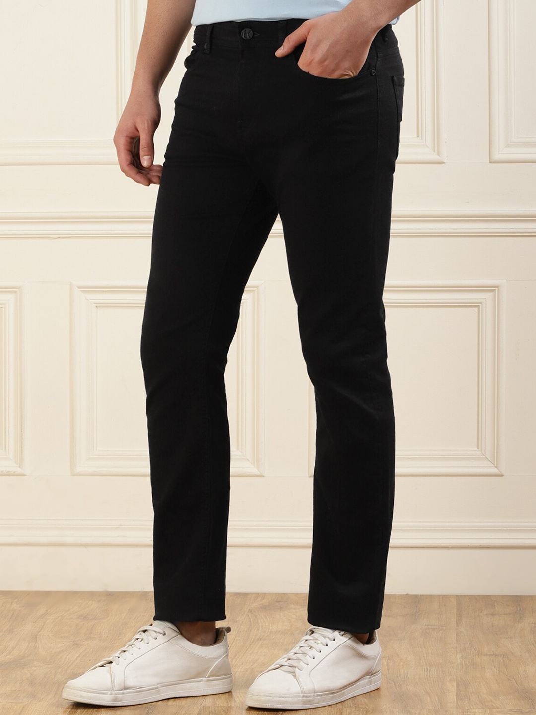 

Karl Lagerfeld Men Clean Look Mid-Rise Regular Fit Cotton Jeans, Black