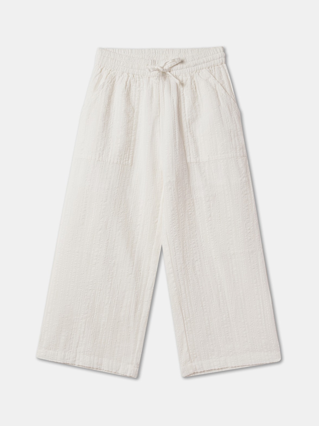 

R&B Girls Self Design Cotton Culottes Trousers, White