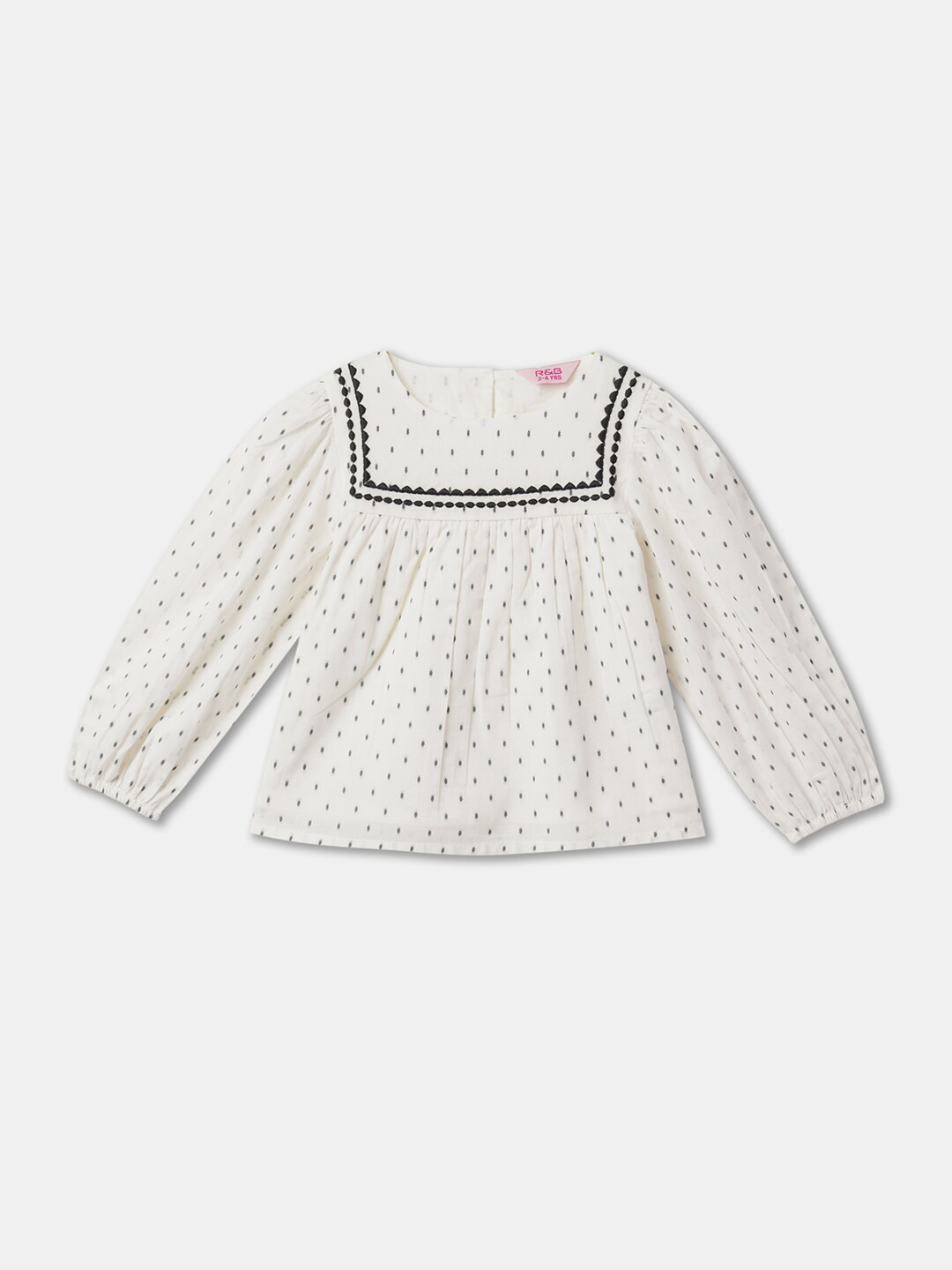 

R&B Girls Micro Ditsy Printed Cotton Top, White