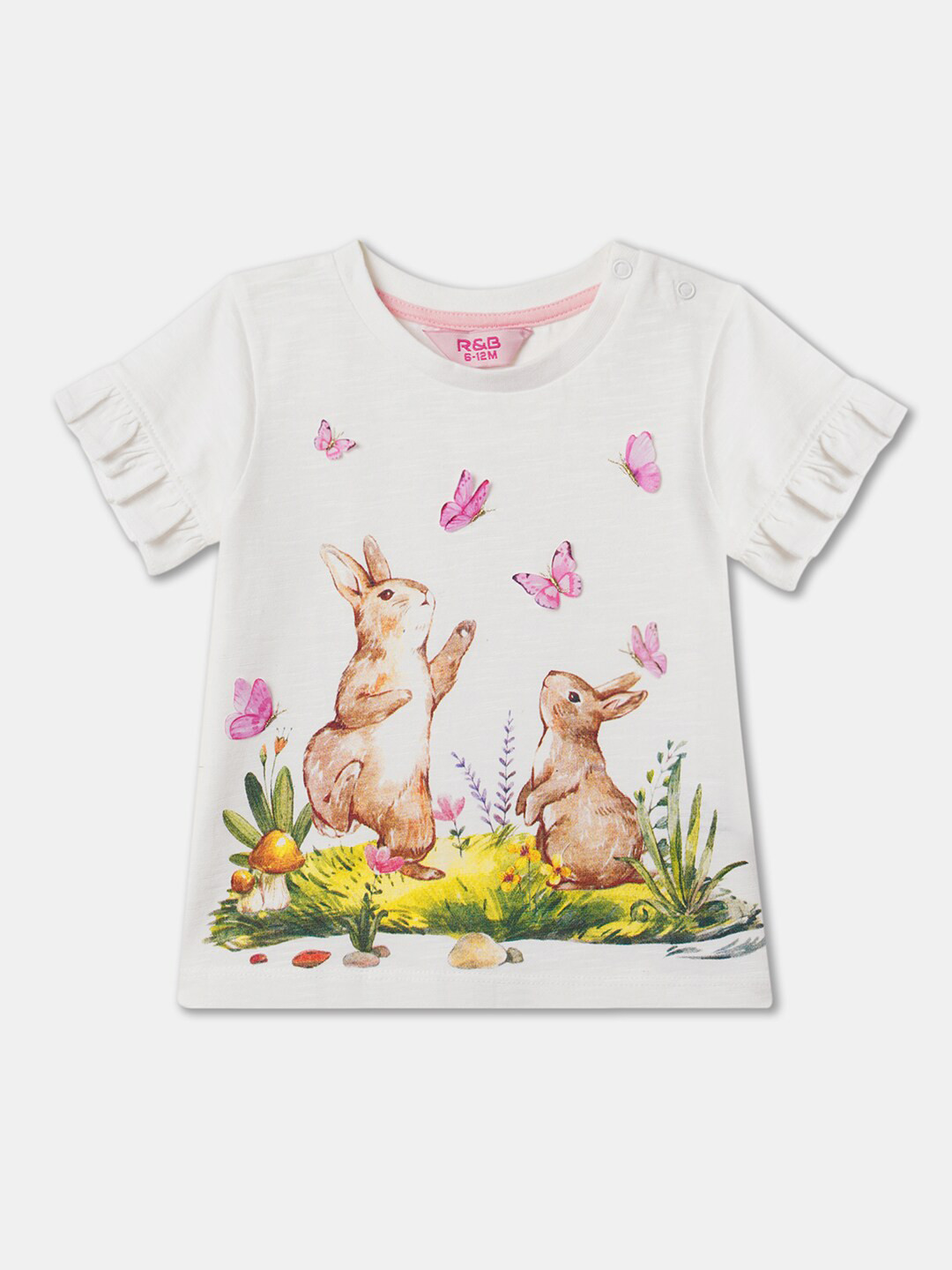 

R&B Girls Graphic Printed Cotton Top, White