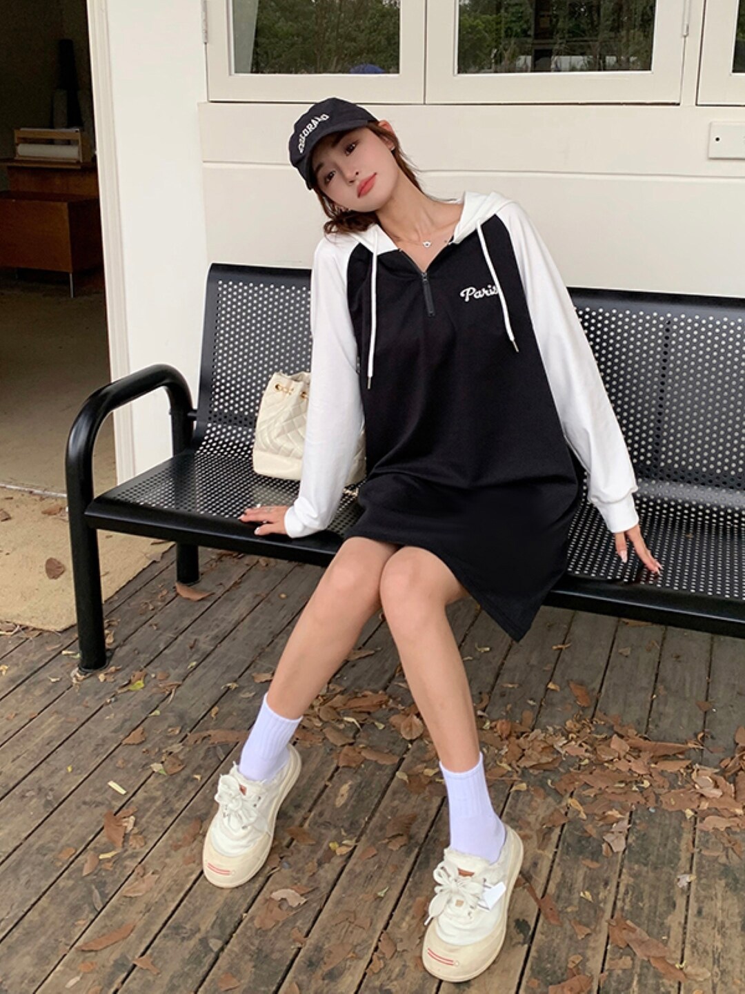 

Stylecast X KPOP Black Colorblocked Hooded T shirt Dress