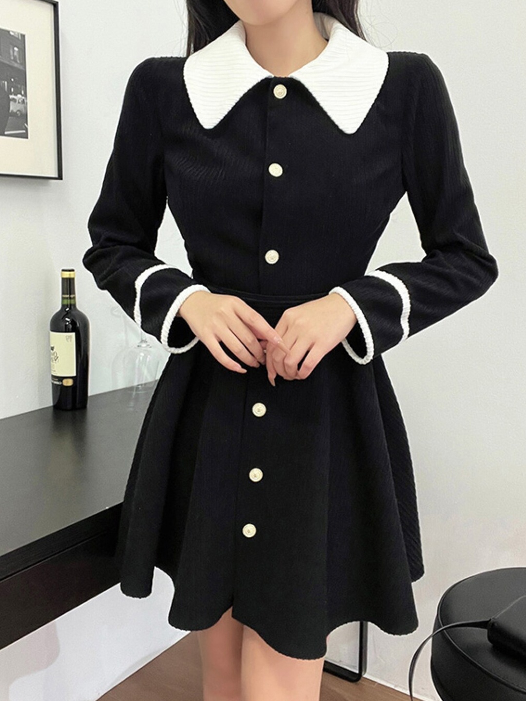 

Stylecast X KPOP Shirt Collar Fit & Flare Dress, Black