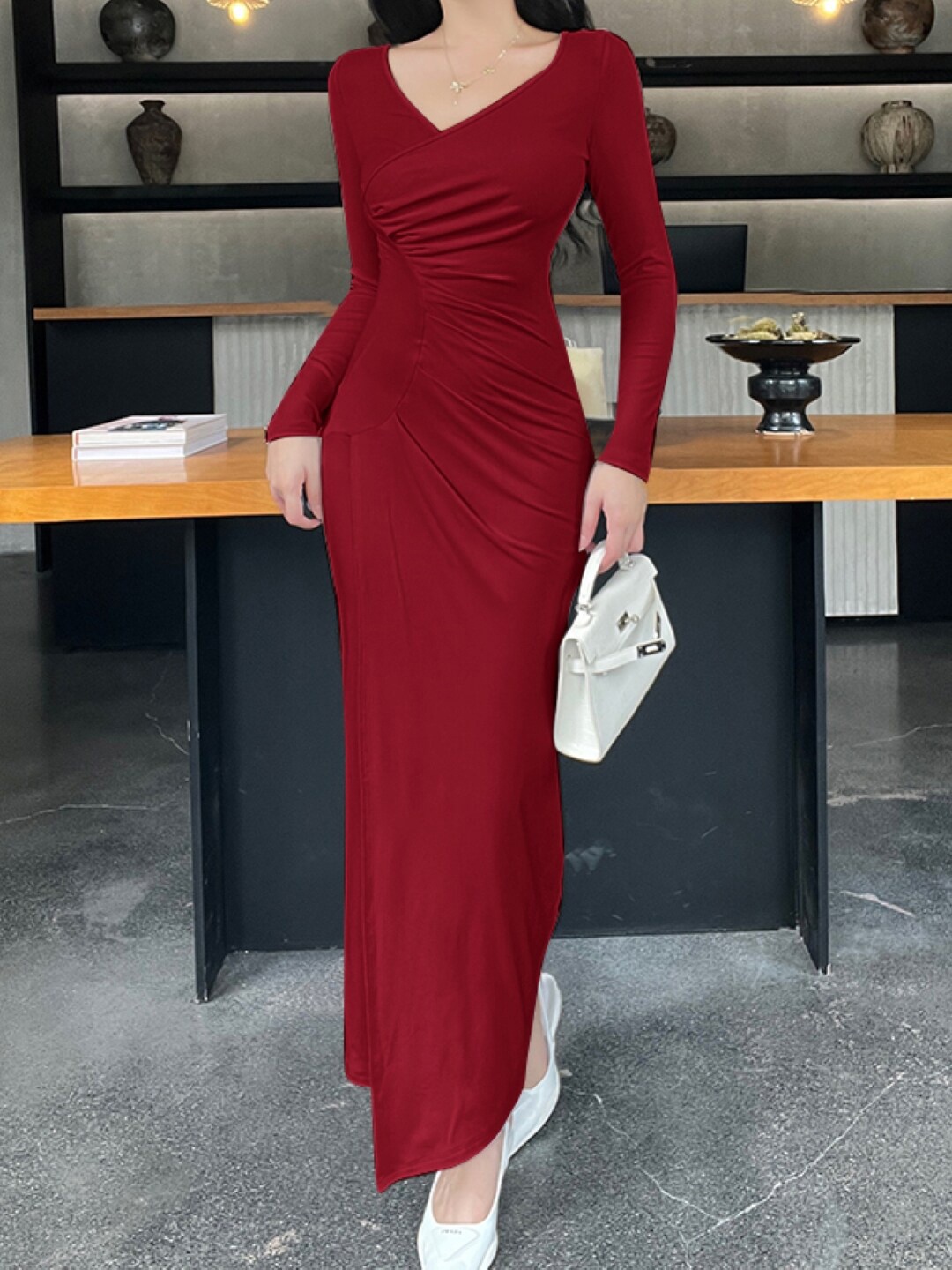 

Stylecast X KPOP V-Neck Sheath Maxi Dress, Red