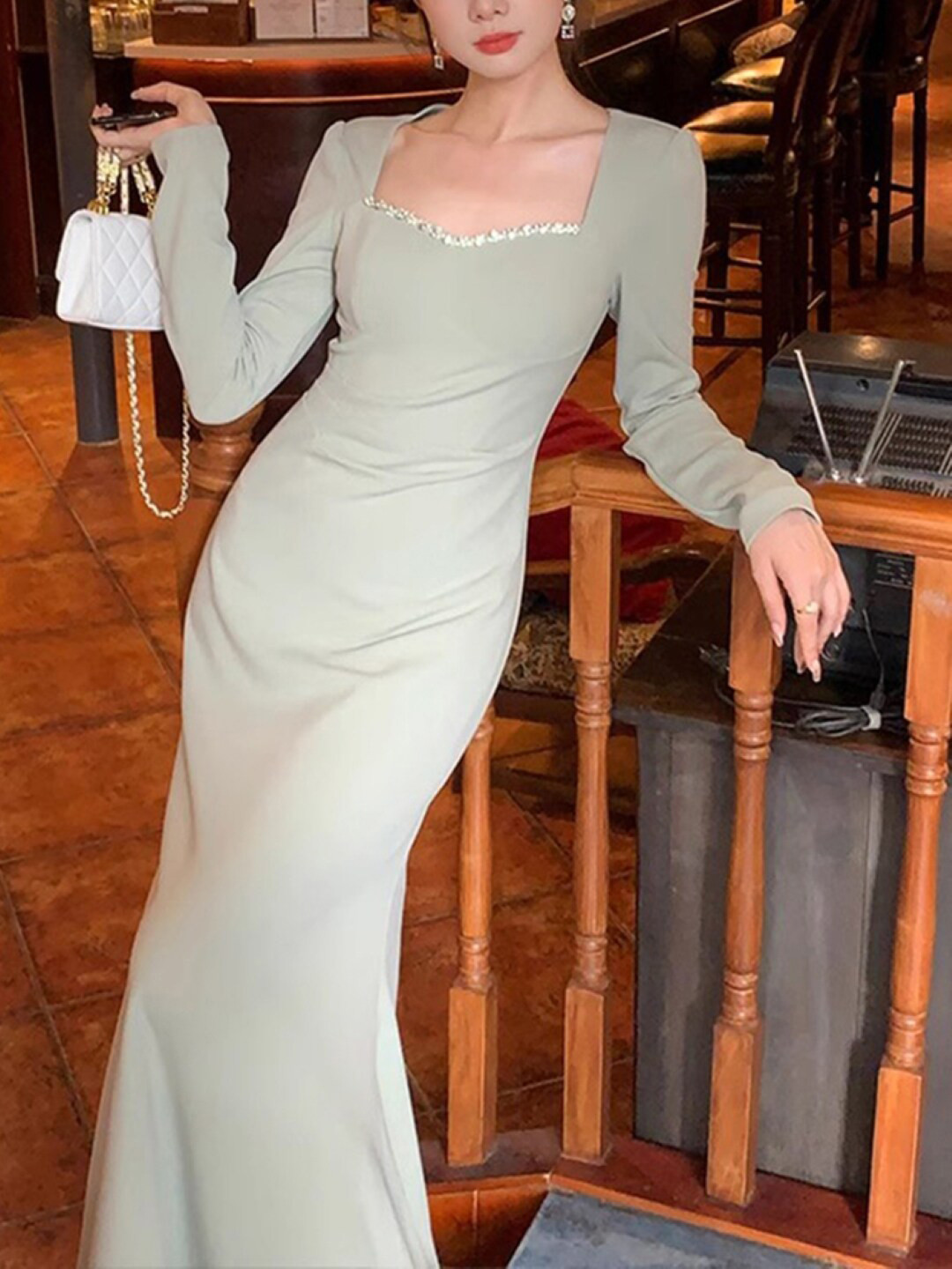 

Stylecast X KPOP Square Neck Sheath Midi Dress, Cream