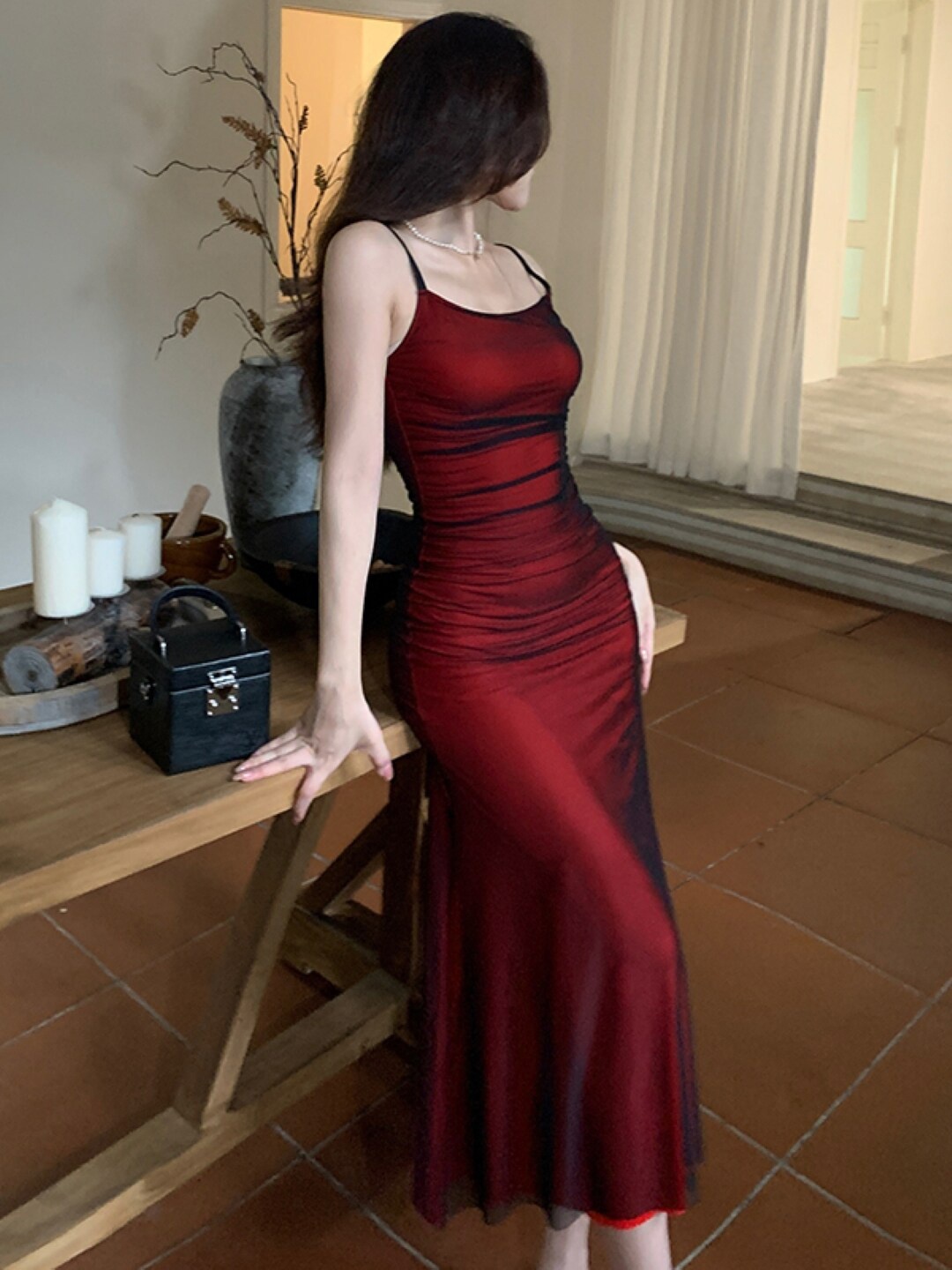 

Stylecast X KPOP Shoulder Straps Maxi Dress, Burgundy