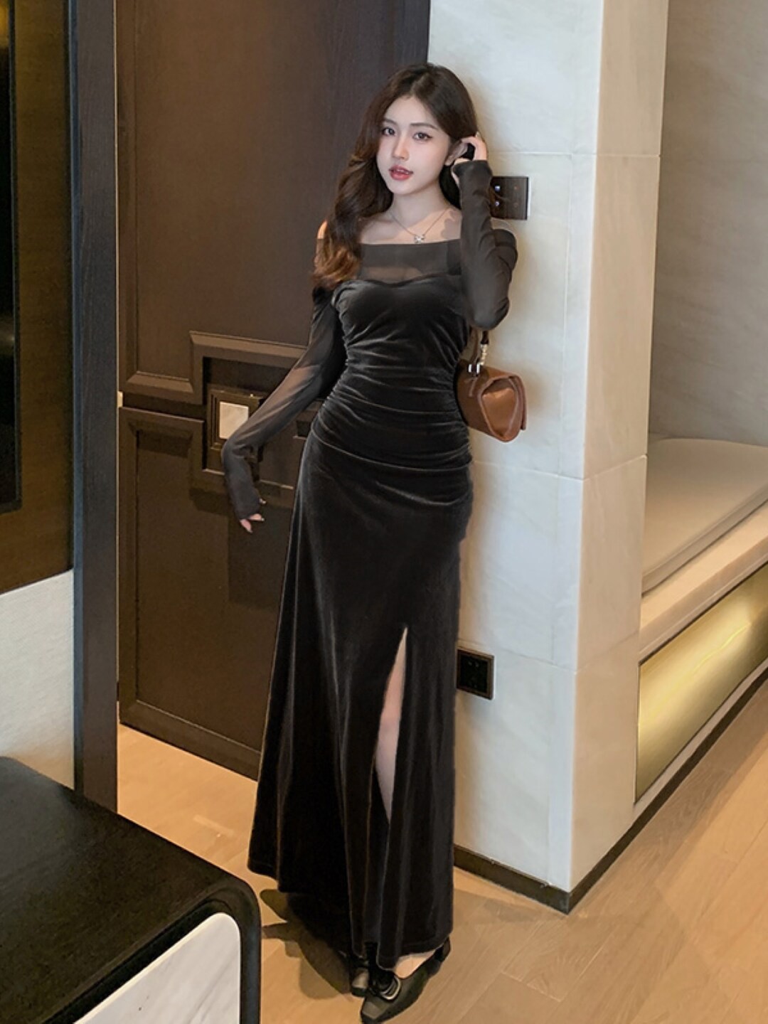 

Stylecast X KPOP Off-Shoulder Ruched Maxi Dress, Black