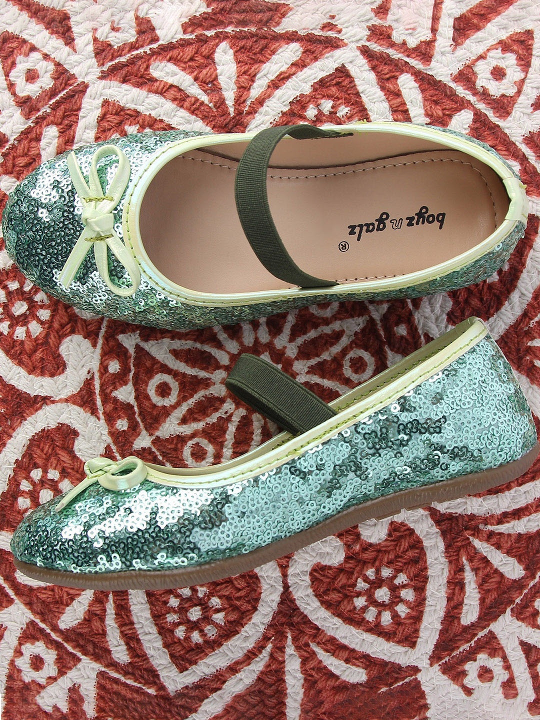 

BOYZ N GALZ Girls Embellished Bow Detailed Ballerinas, Green