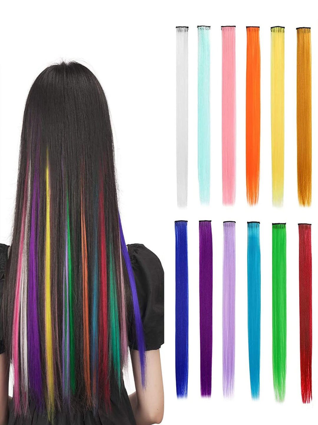 

VAGHBHATT 12-Pcs Clip In Colored Hair Extensions, Multi