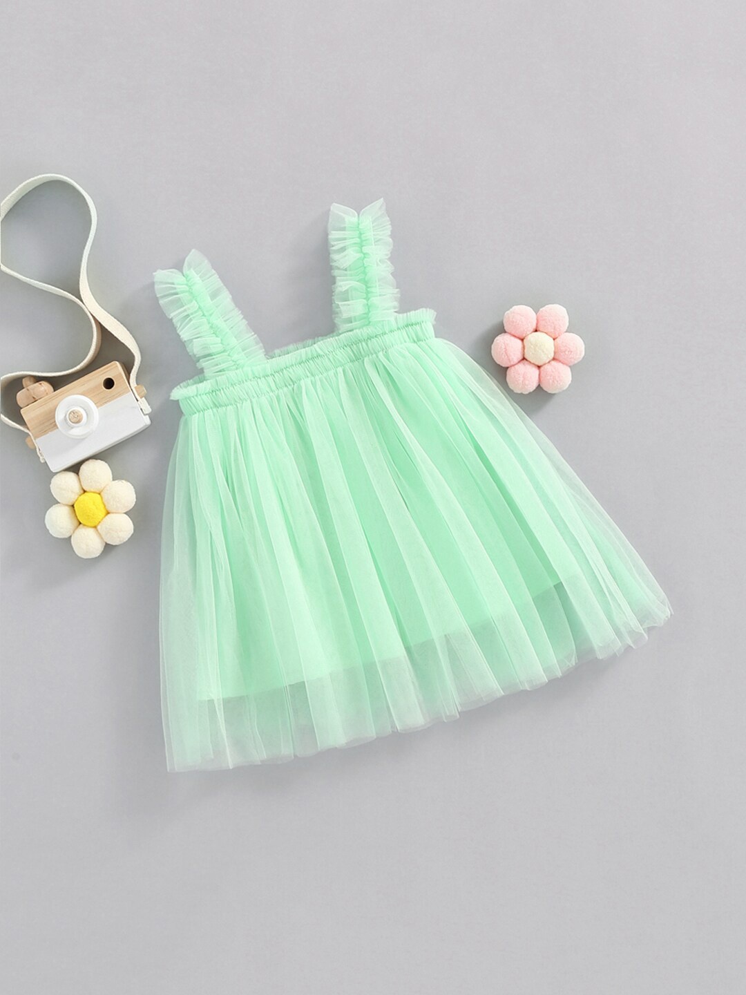 

BAESD Girls Square Neck Sleeveless Net Empire Dress, Green