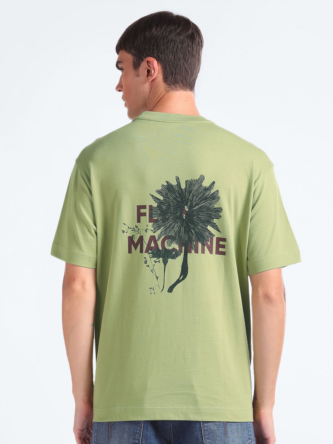 

Flying Machine Graphic Printed Oversized Pure Cotton T-shirt, Green