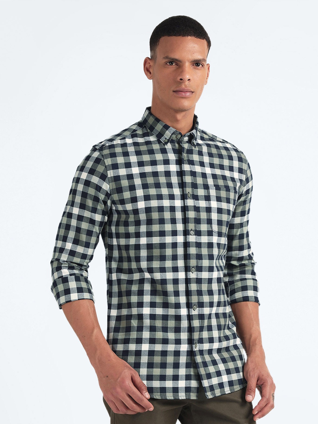 

Flying Machine Slim Fit Tartan Checked Pure Cotton Casual Shirt, Green