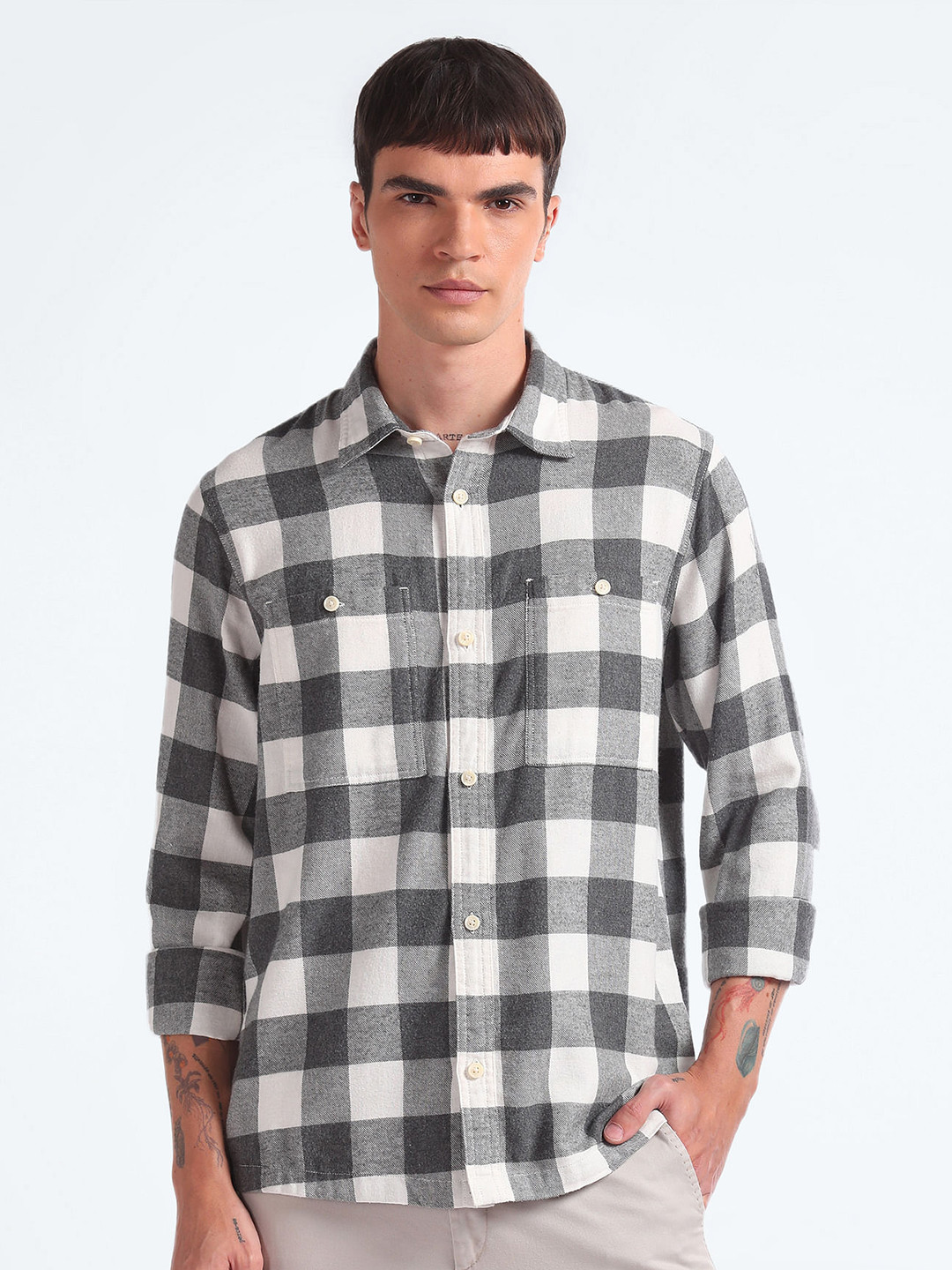 

Flying Machine Buffalo Checked Pure Cotton Casual Shirt, Grey