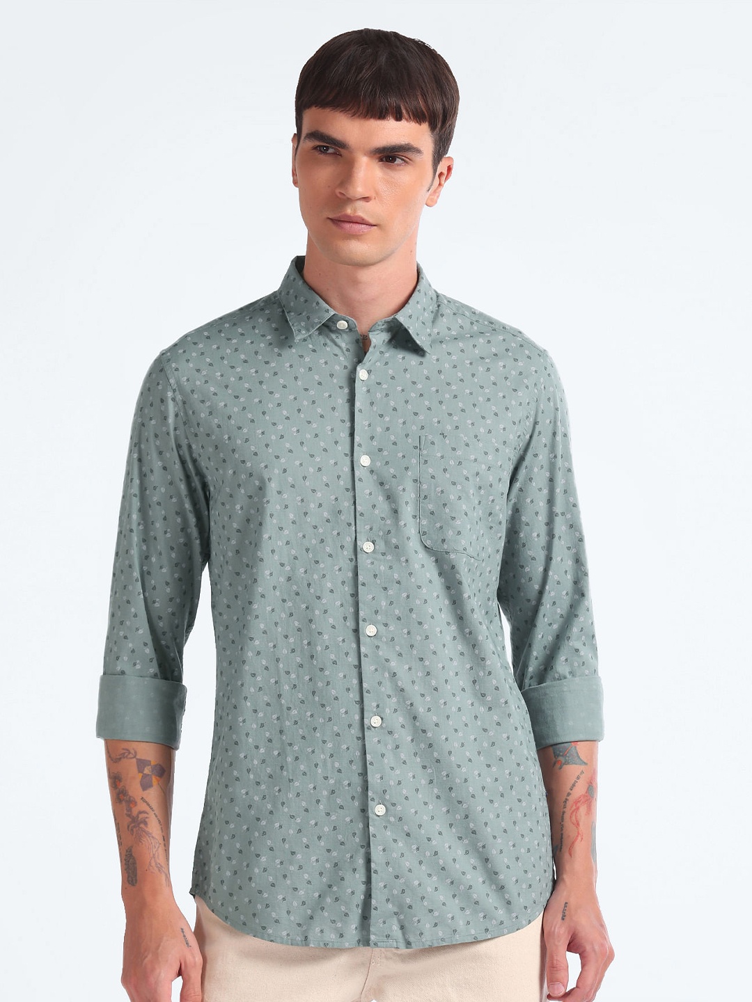 

Flying Machine Slim Fit Printed Pure Cotton Casual Shirt, Grey