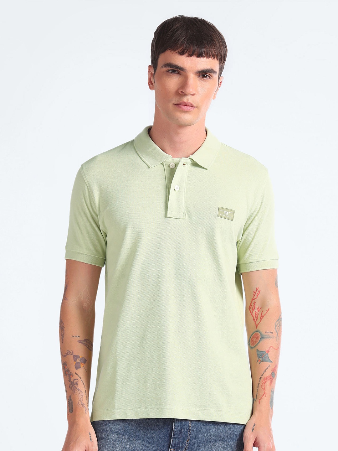 

Flying Machine Polo Collar Cotton T-shirt, Green