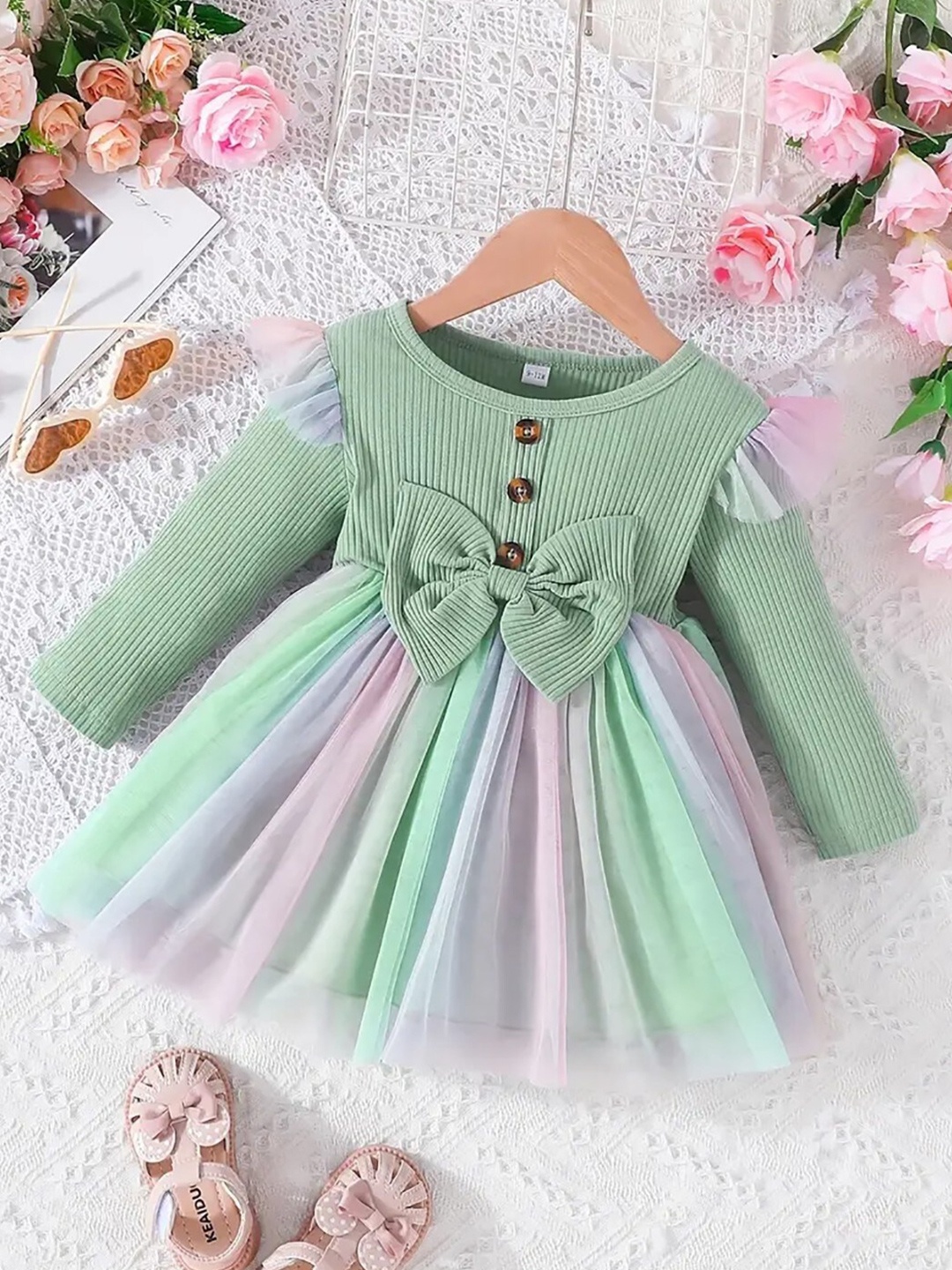 

BAESD Net Fit & Flare Dress, Green