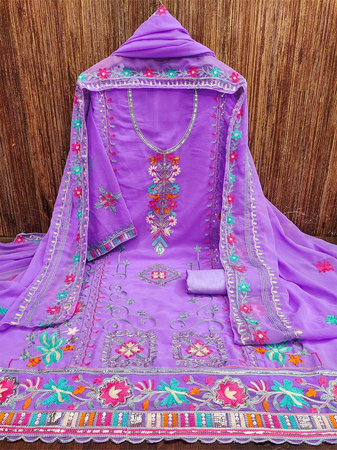 

KALINI Embroidered Unstitched Dress Material, Lavender