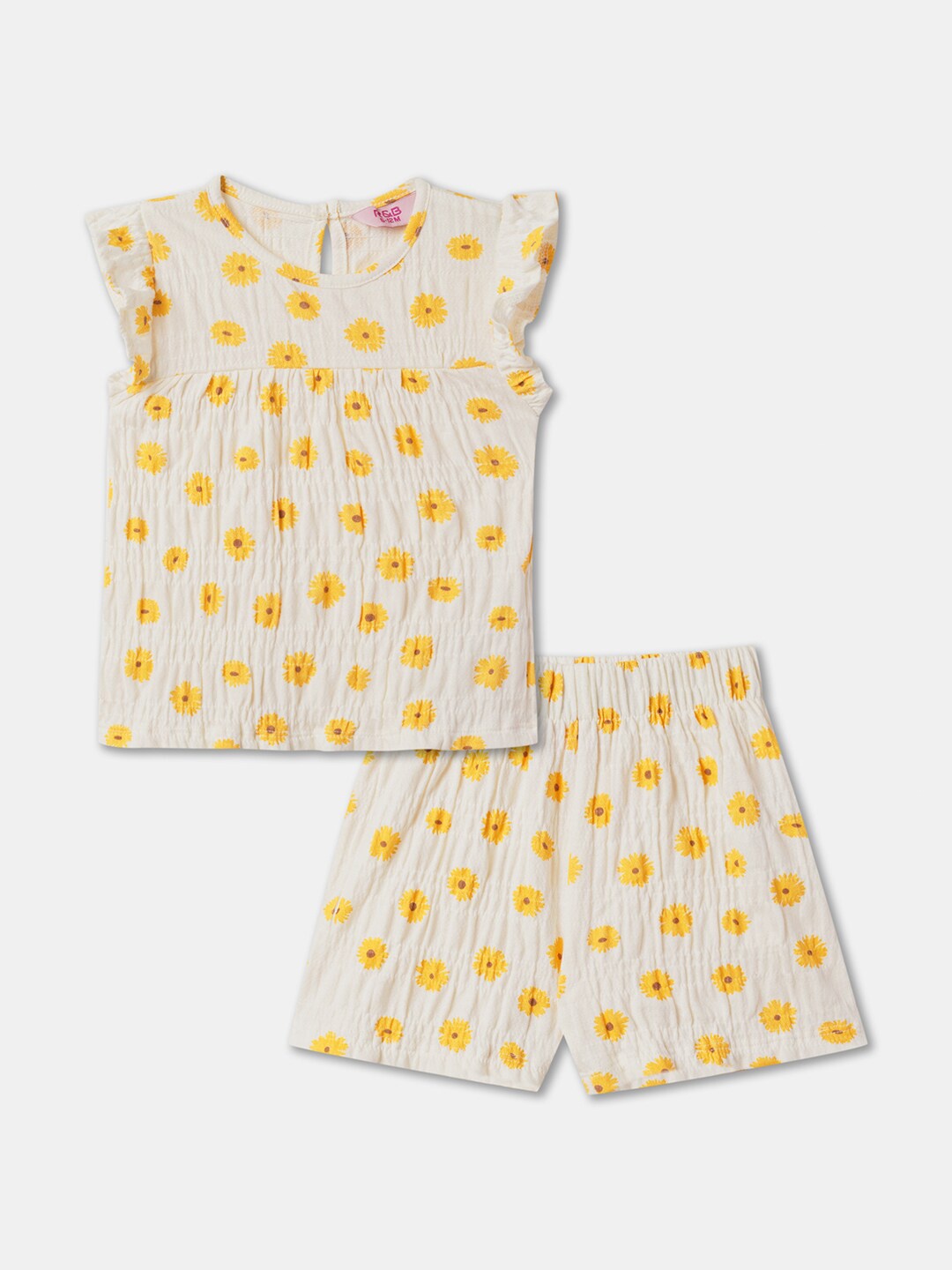

R&B Infant Girls Floral Printed Pure Cotton Top with Shorts, White