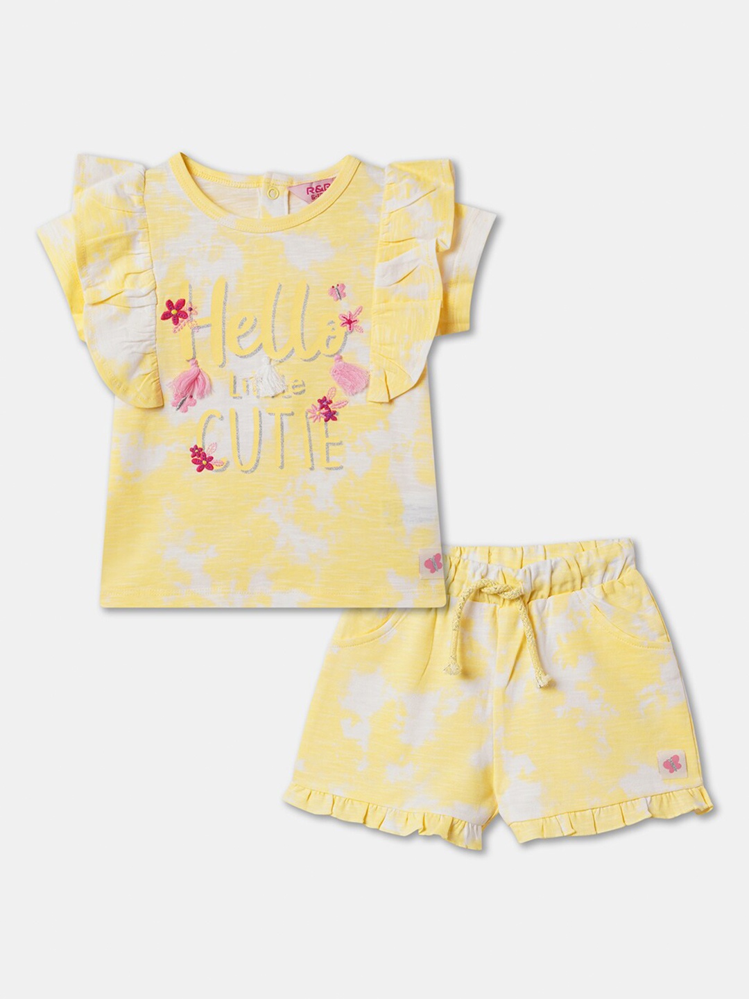 

R&B Infant Girls Printed Pure Cotton Top with Shorts, White