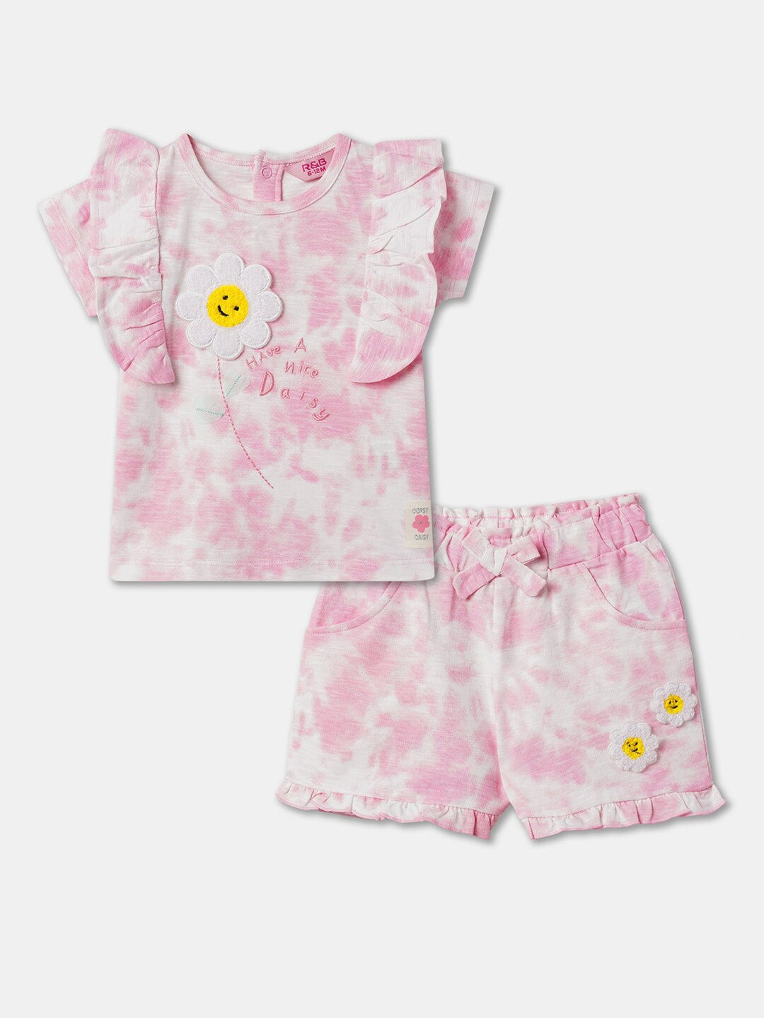 

R&B Infant Girls Printed Pure Cotton Top with Shorts, White