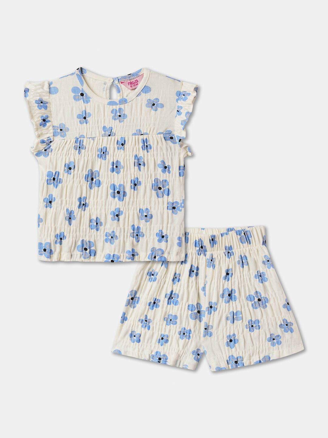 

R&B Infant Girls Floral Printed Pure Cotton Top with Shorts, White