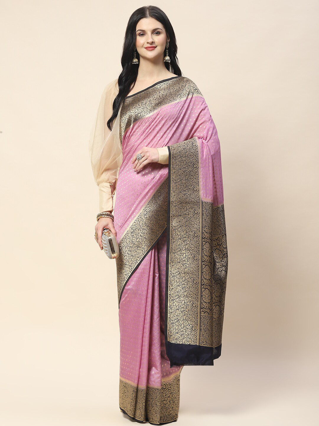

Meena Bazaar Ethnic Motifs Woven Design Zari Saree, Purple
