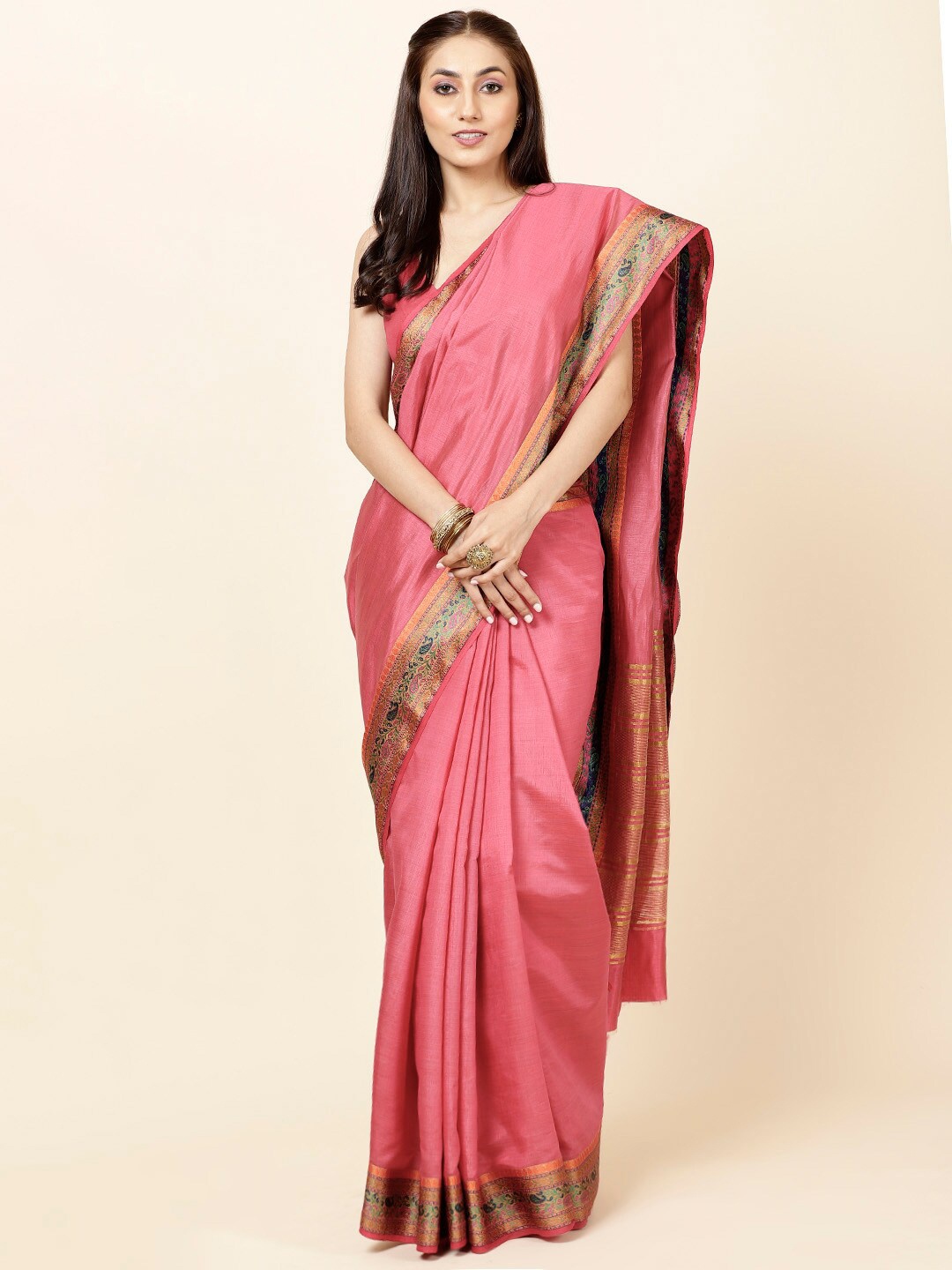 

Meena Bazaar Zari Art Silk Saree, Pink