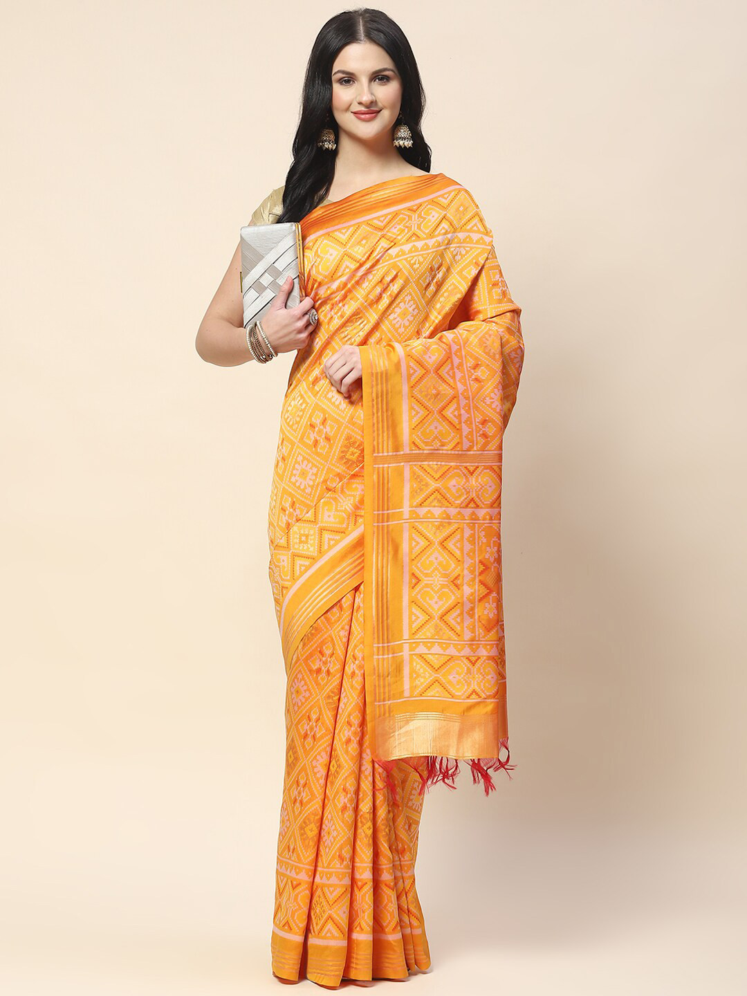 

Meena Bazaar Ethnic Motifs Woven Design Saree, Yellow