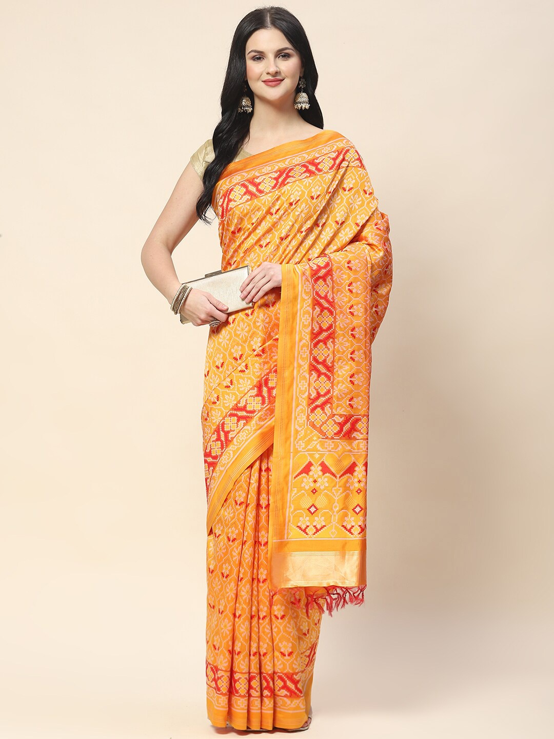 

Meena Bazaar Ethnic Motifs Woven Design Zari Saree, Yellow