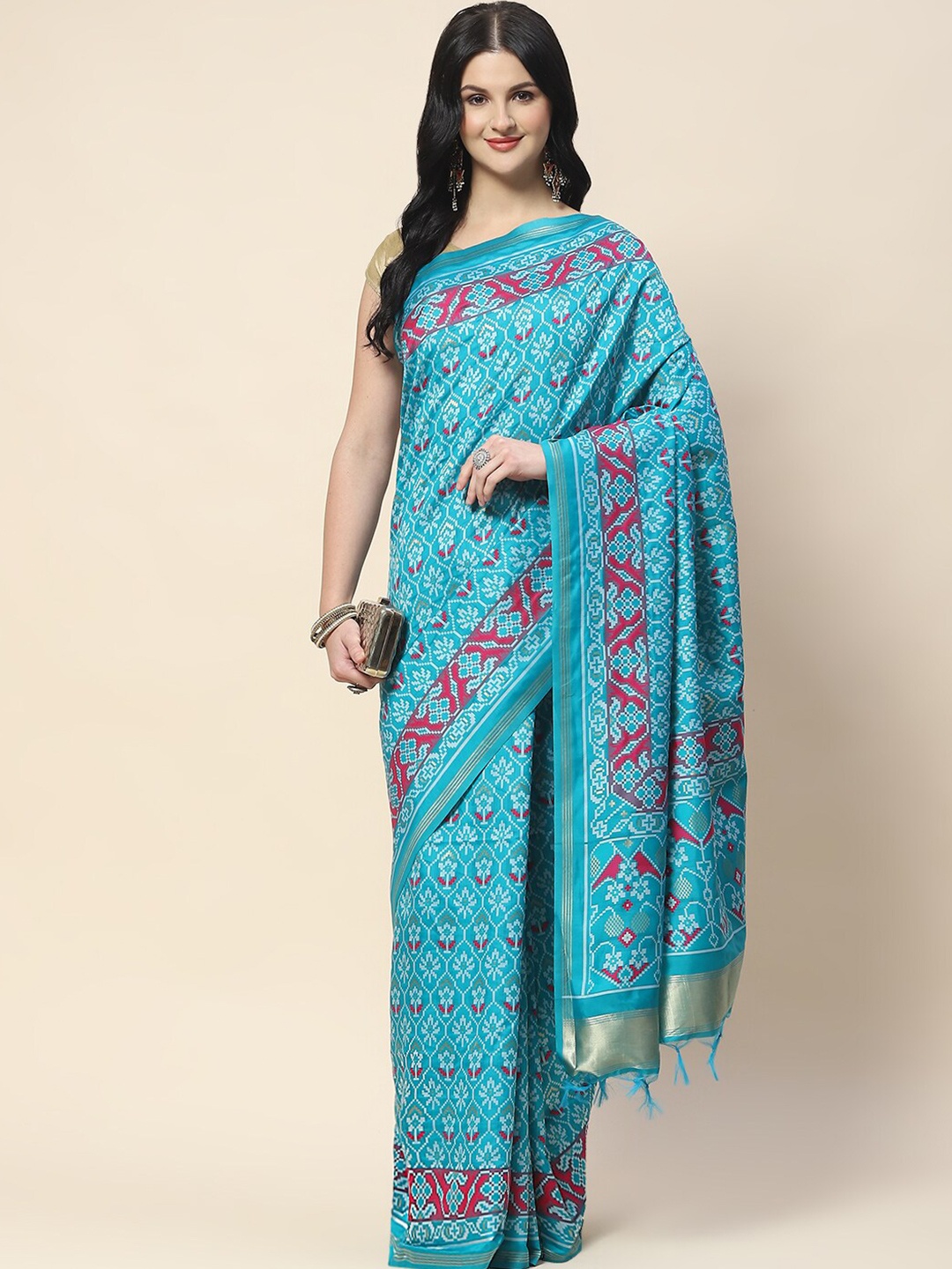 

Meena Bazaar Ethnic Motifs Woven Design Saree, Blue