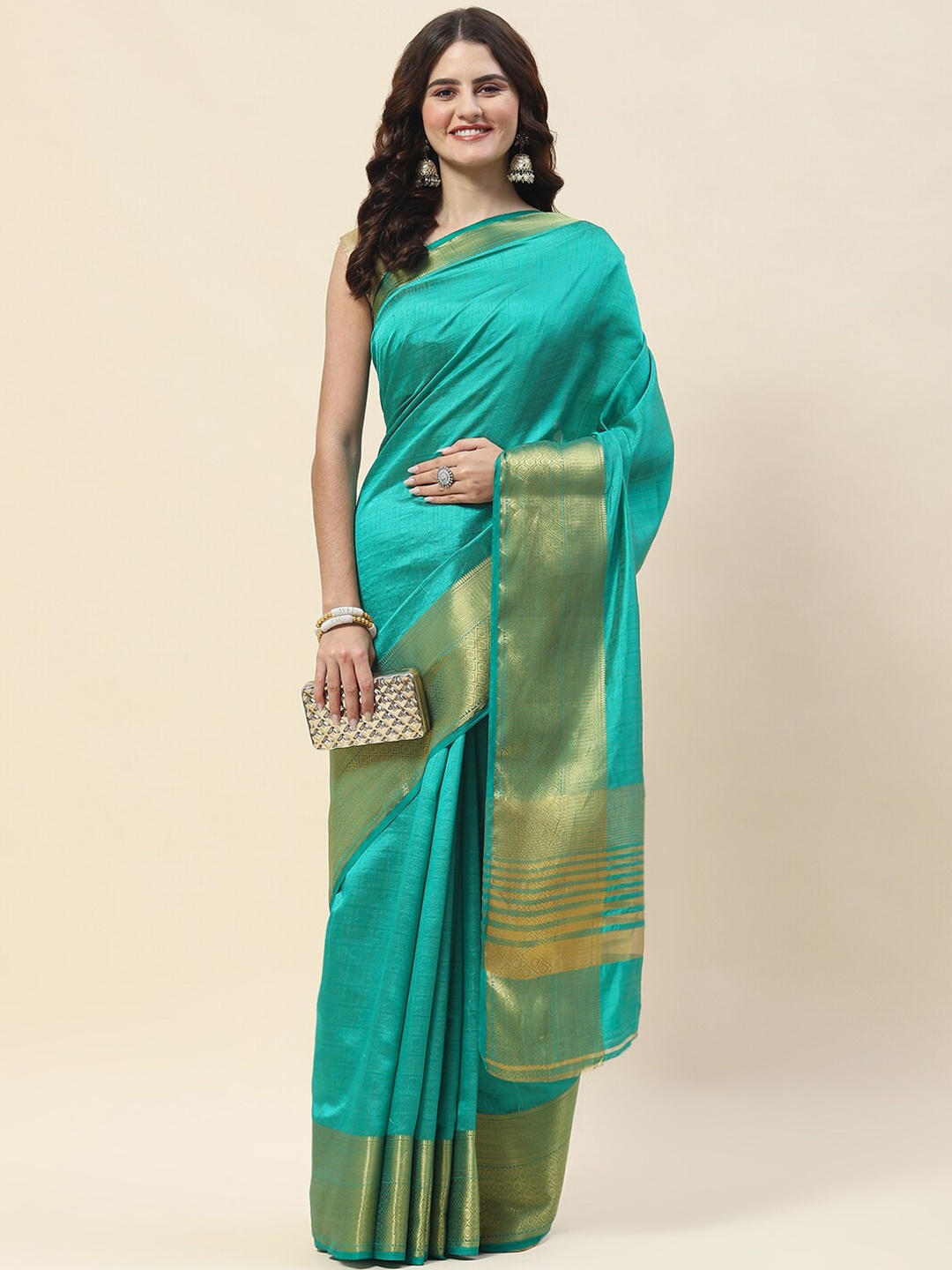 

Meena Bazaar Woven Design Zari Saree, Green