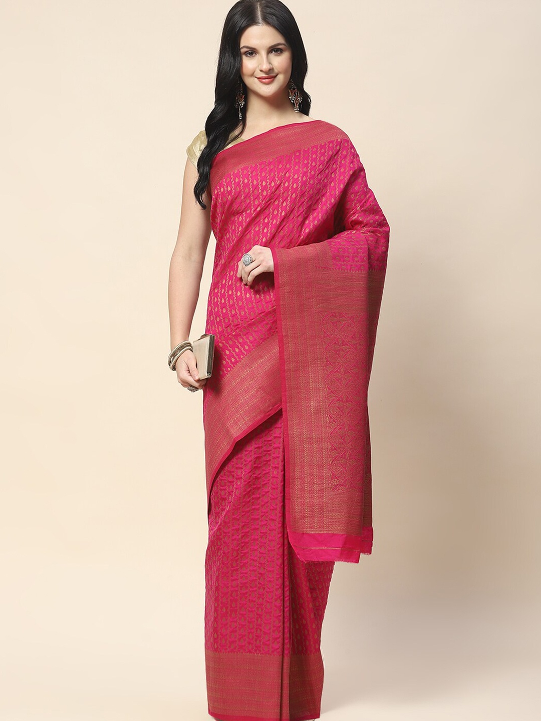 

Meena Bazaar Woven Design Zari Saree, Pink