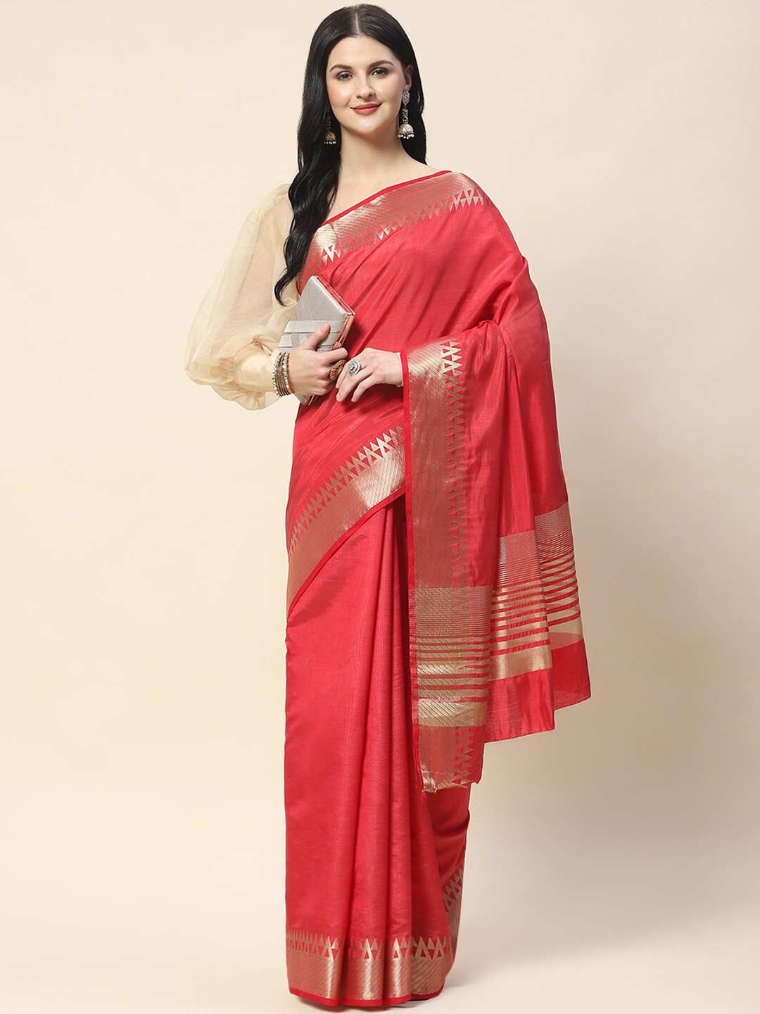 

Meena Bazaar Zari Art Silk Saree, Pink