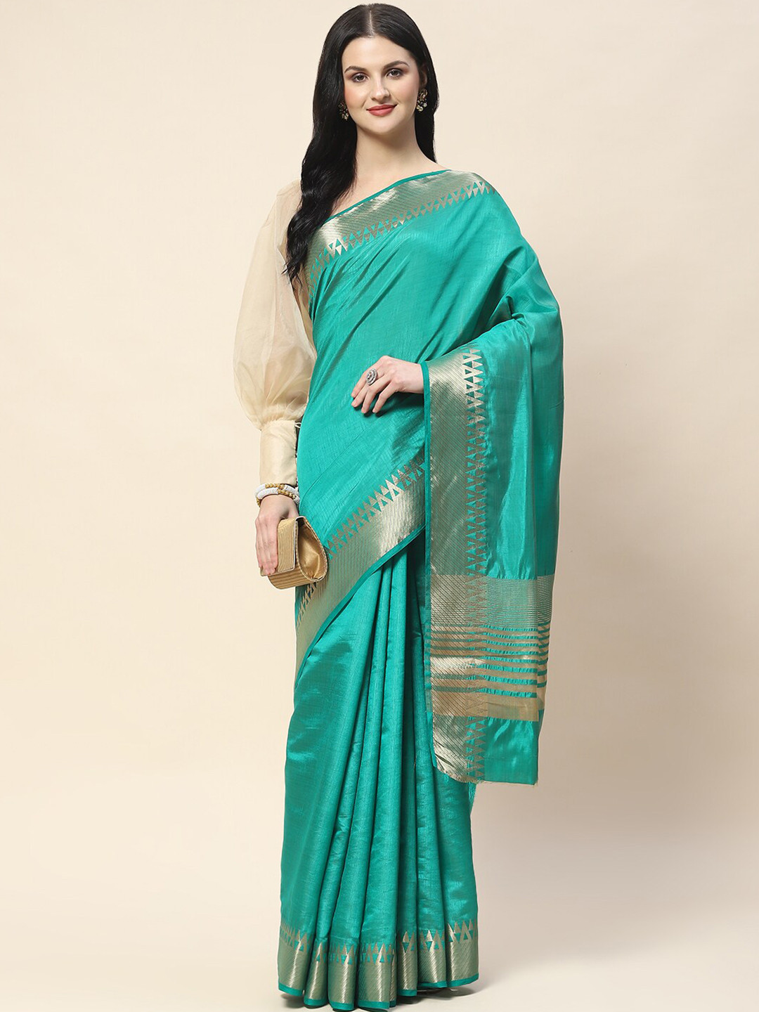 

Meena Bazaar Zari Art Silk Saree, Green