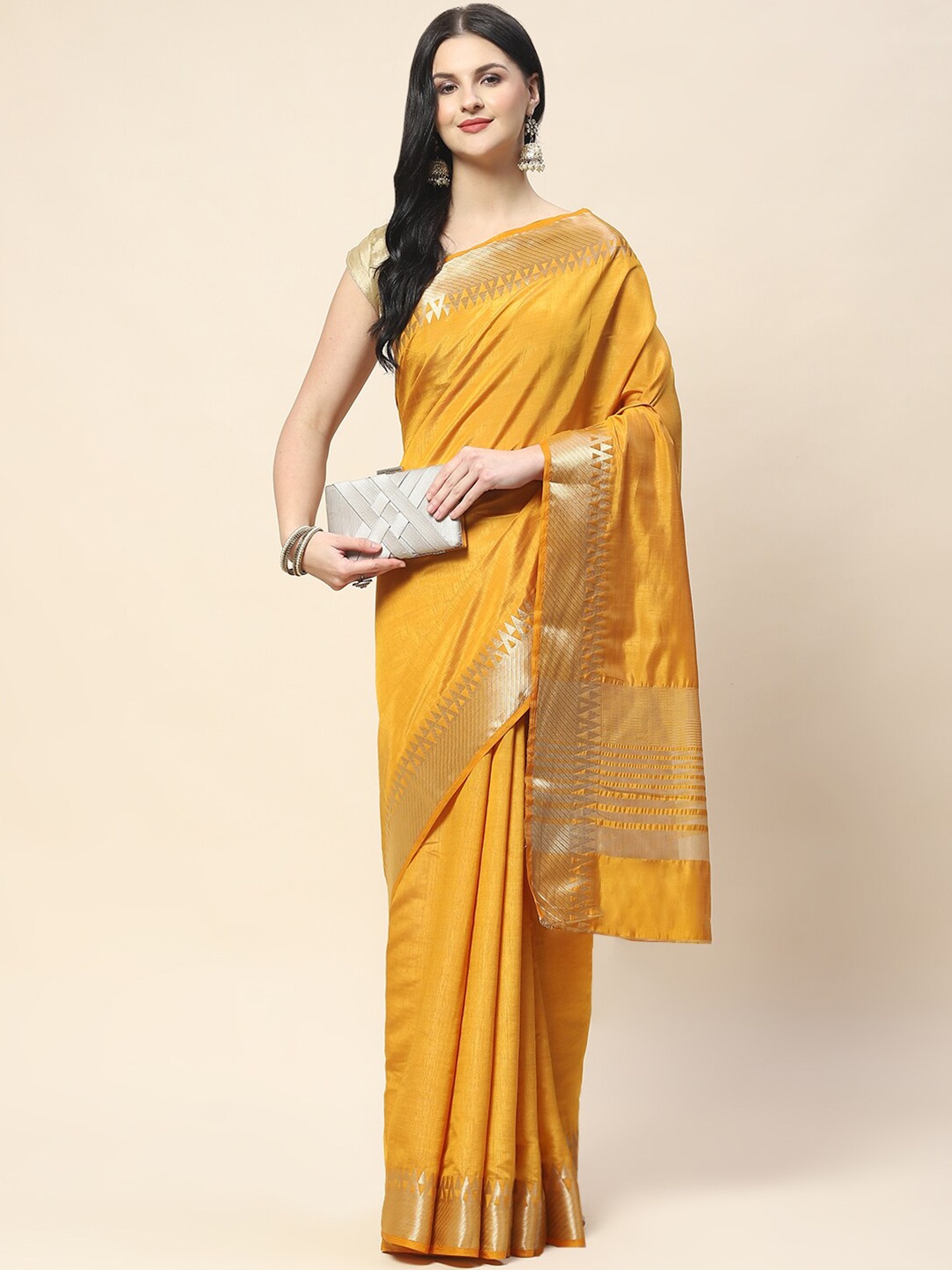 

Meena Bazaar Zari Art Silk Saree, Yellow